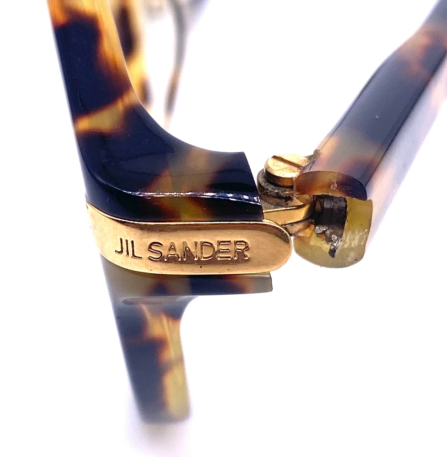 Jil Sander 252 tortoise cello eyeglasses frames, aviator drop shaped glasses hand made in Italy, NOS 90s