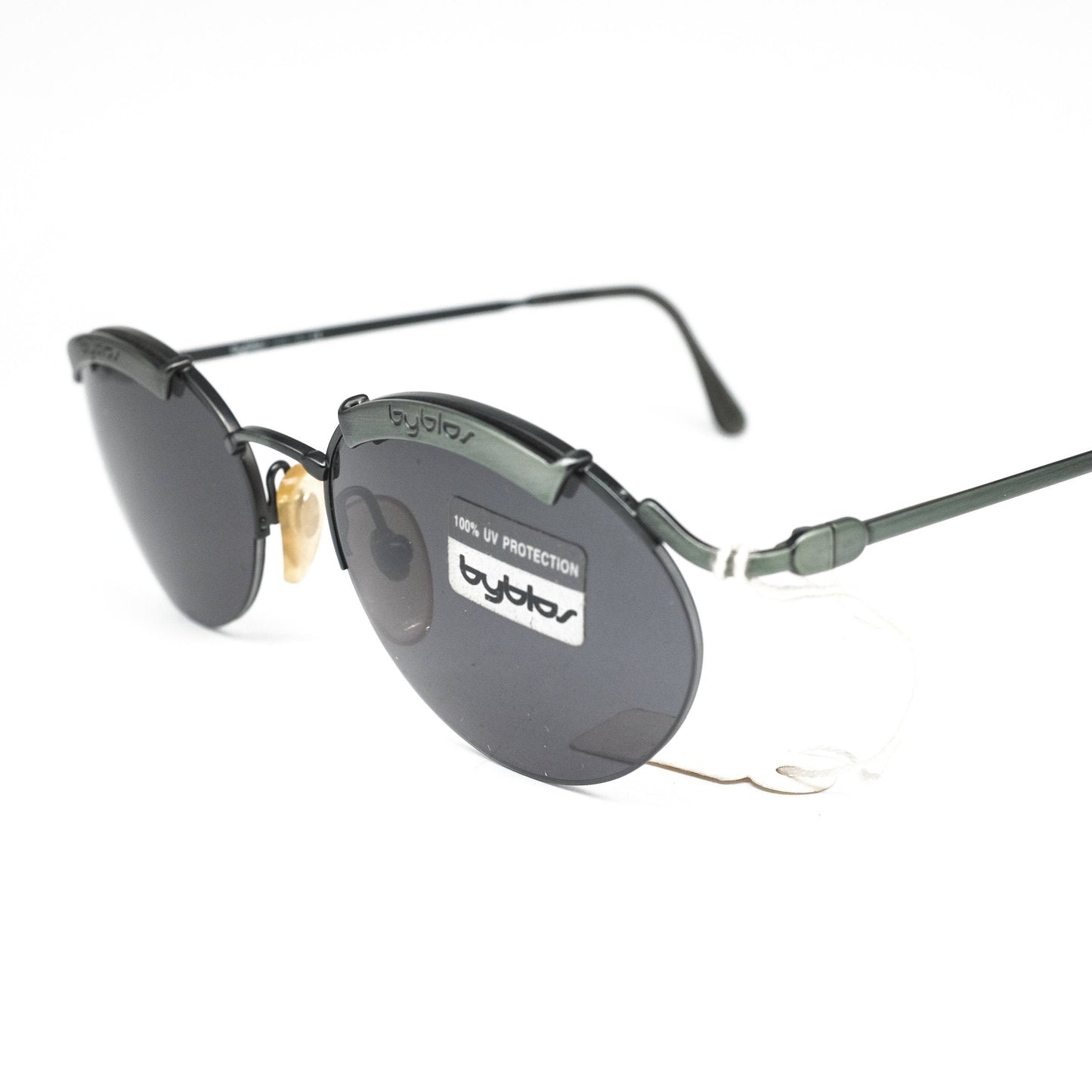 Byblos b586s vintage classic metallic round steampunk sunglasses in gunmetal, NOS 80s Italy