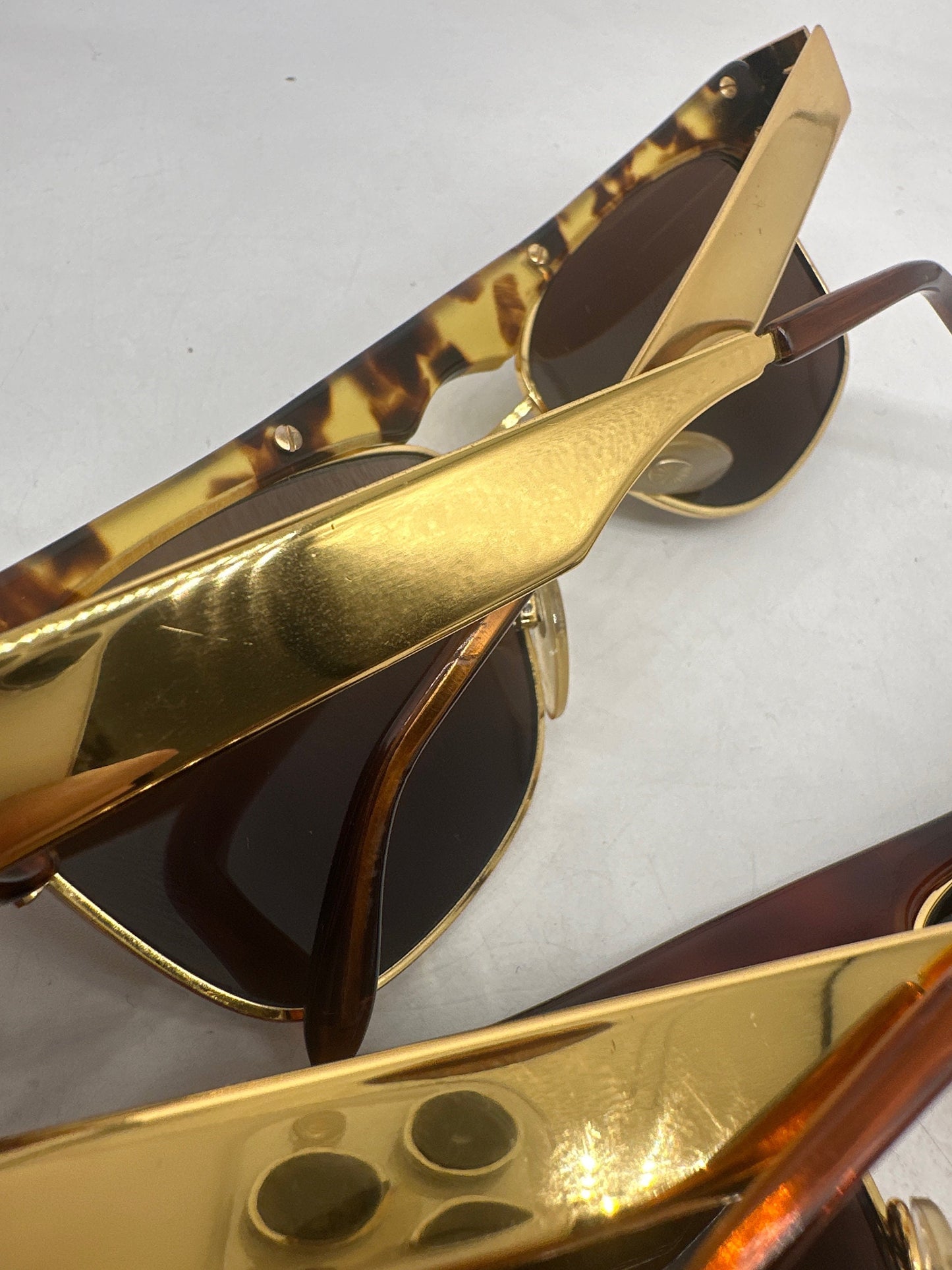 Metalflex New Like flat top sunglasses in gold & tortoise acetate, two colors and structures, 1980s NOS Italy