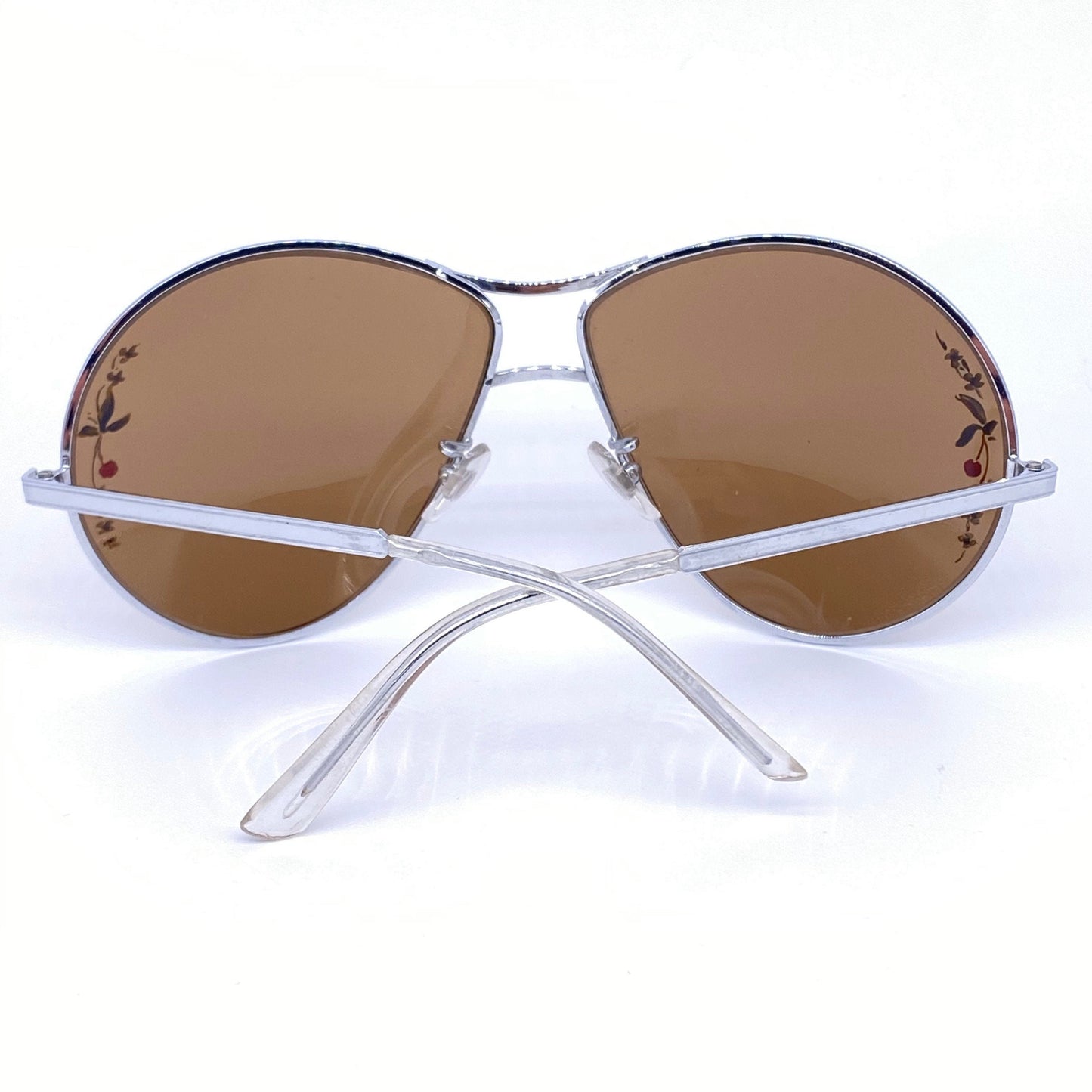 1960s oversized sunglasses with hand painted floral motif on lenses, unique