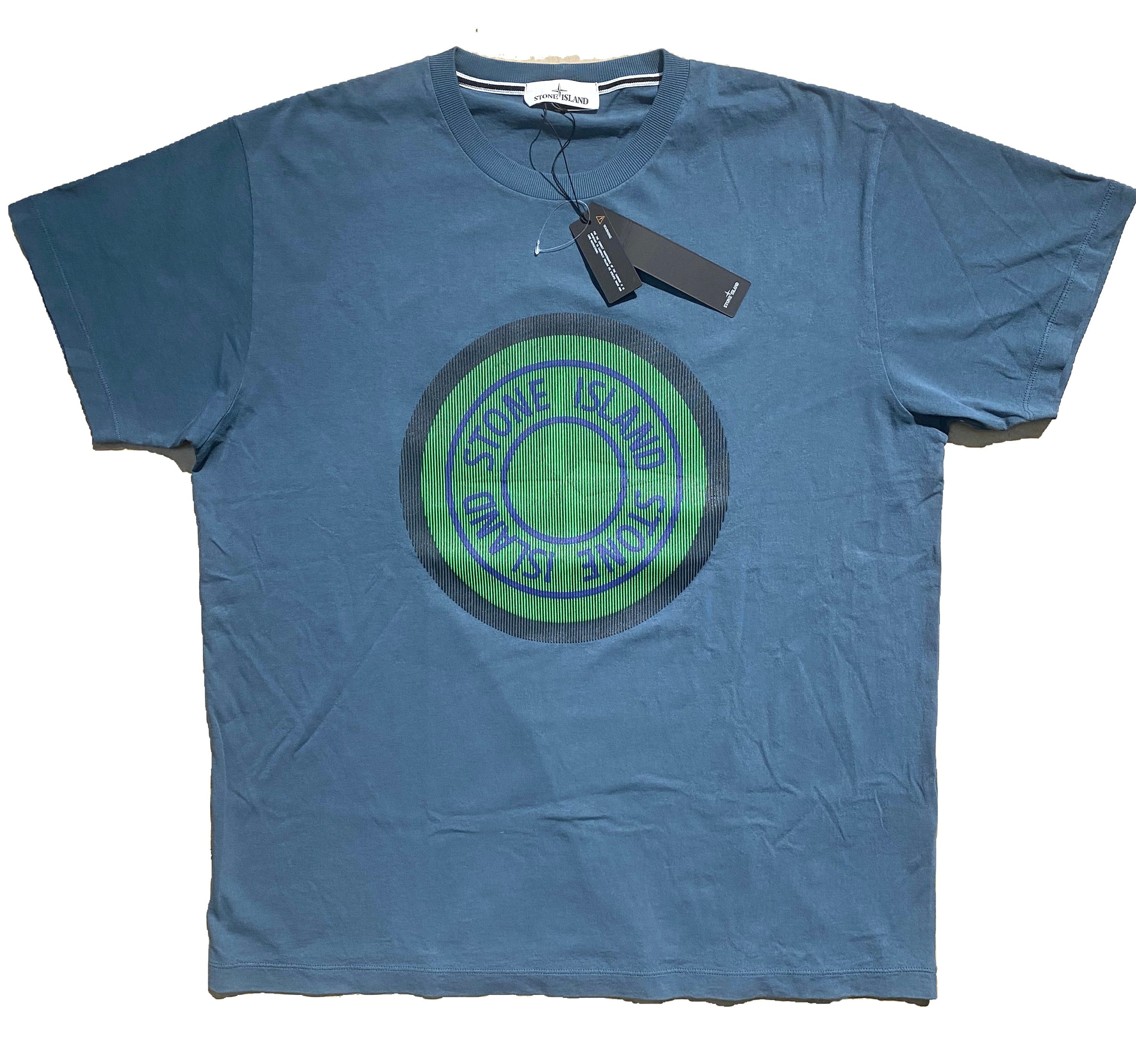 Stone Island greyish blue op art 3d logo cotton T-Shirt brand new