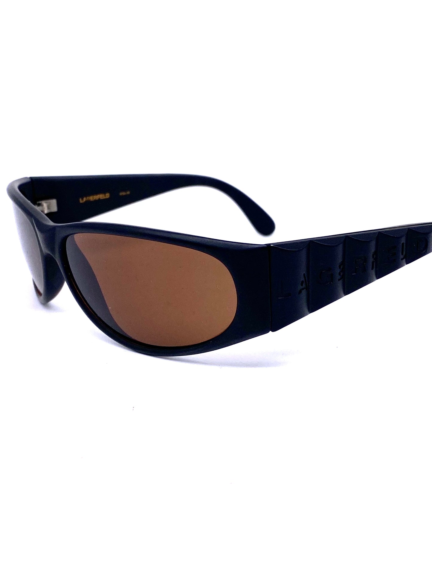 Lagerfeld 4105 Matt black wrap sunglasses, cool modern design, NOS 90s