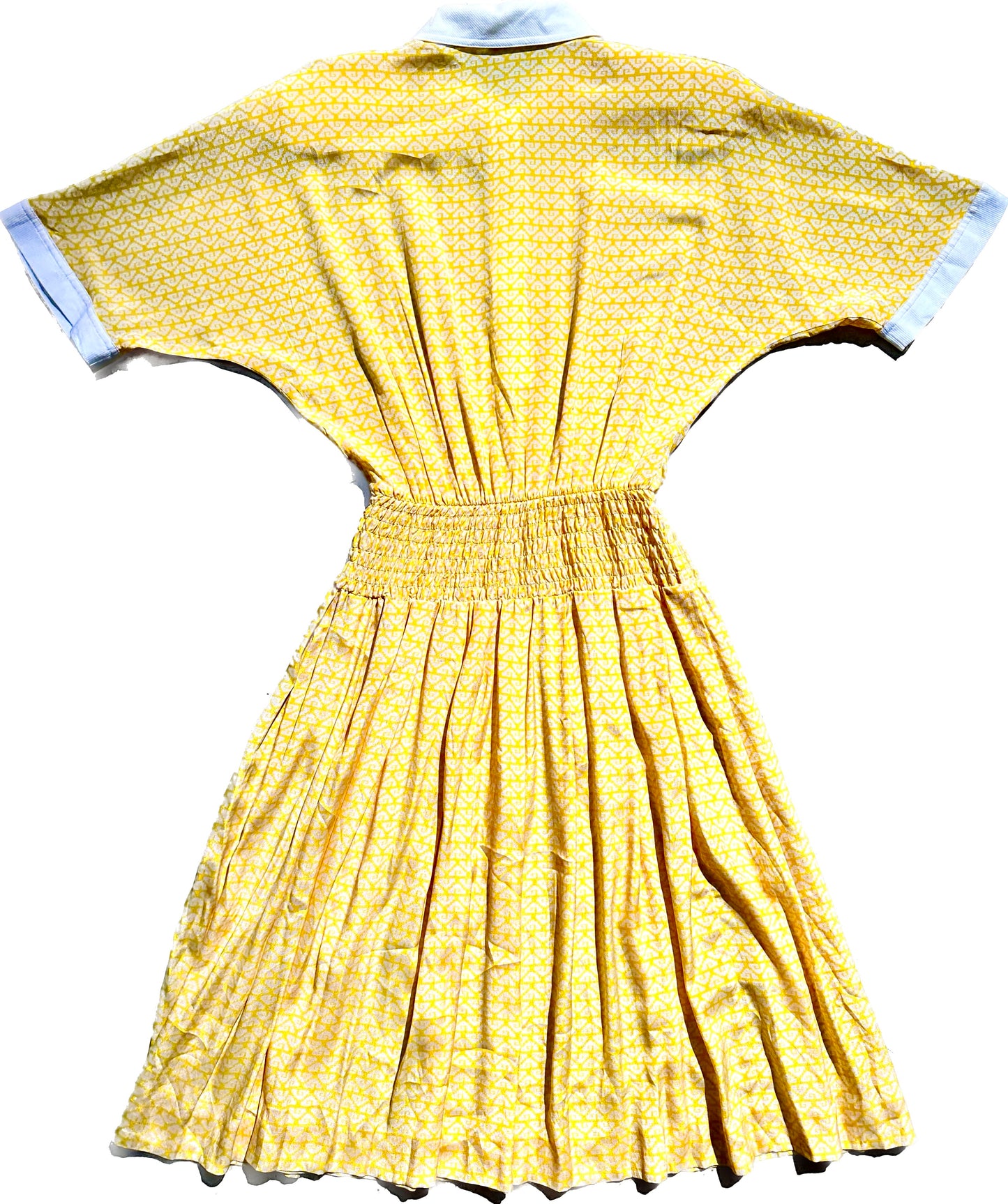 Bugia 1970s bonton geometrical allover canary yellow silk blend midi dress, mint