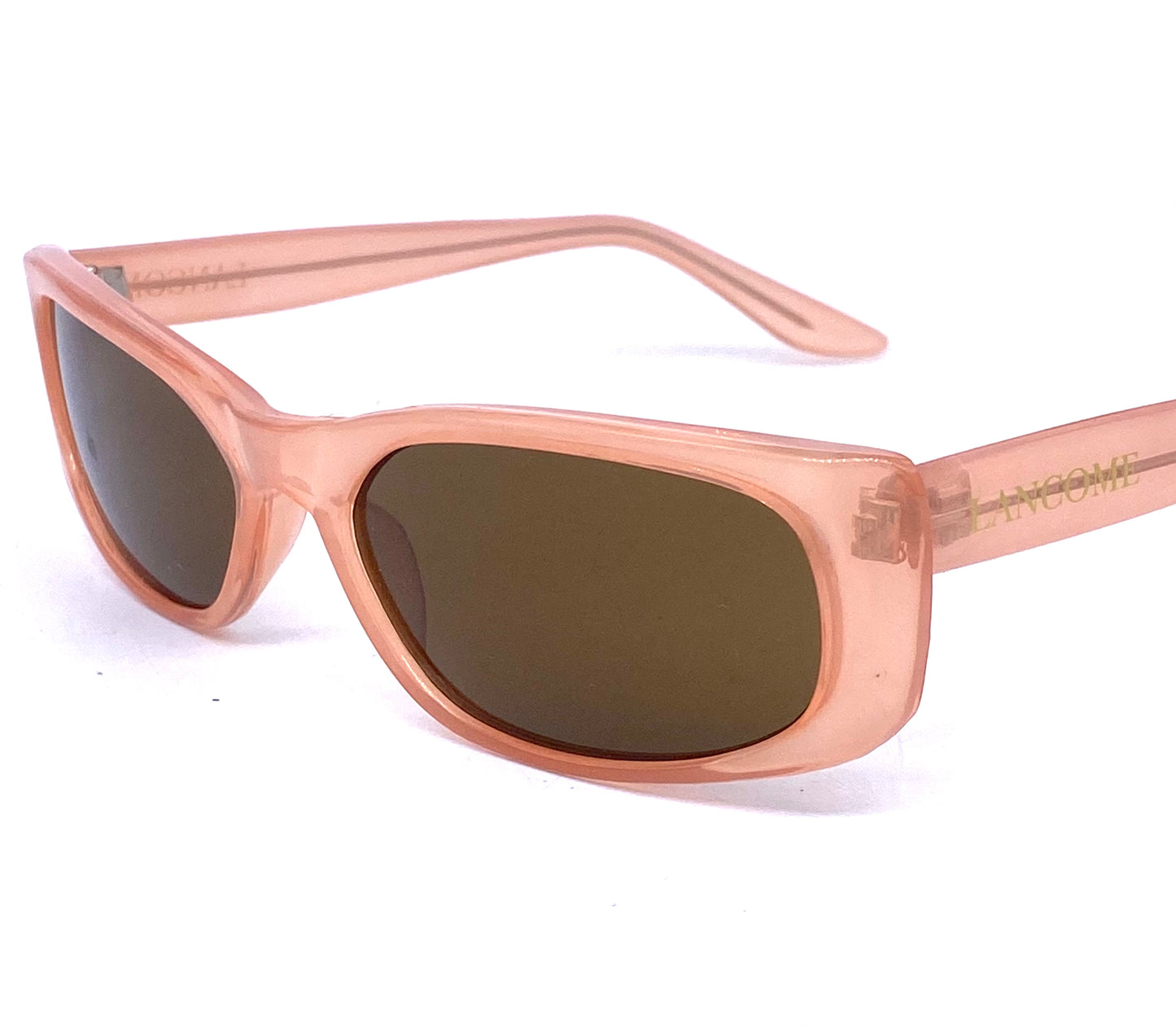 Lancome translucent pink slightly cateye rectangular cello sunglasses, 90s NOS France