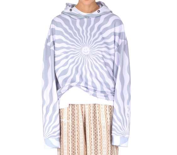 Kids of Broken Future Smiley psychedelic hoodie with op-art print, Sz L