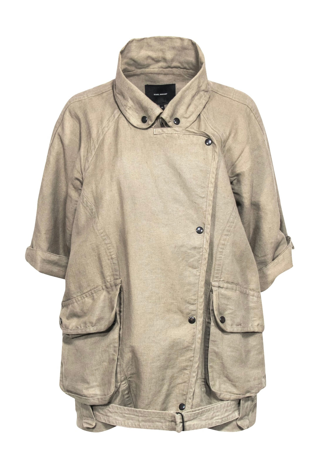 Isabel Marant military snap-up linen drawstring jacket w cropped sleeve sz 36 mint