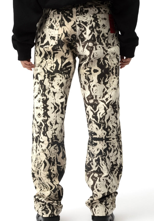 Kids of Broken Future party psychedelic Kamasutra allover jeans, BNWT