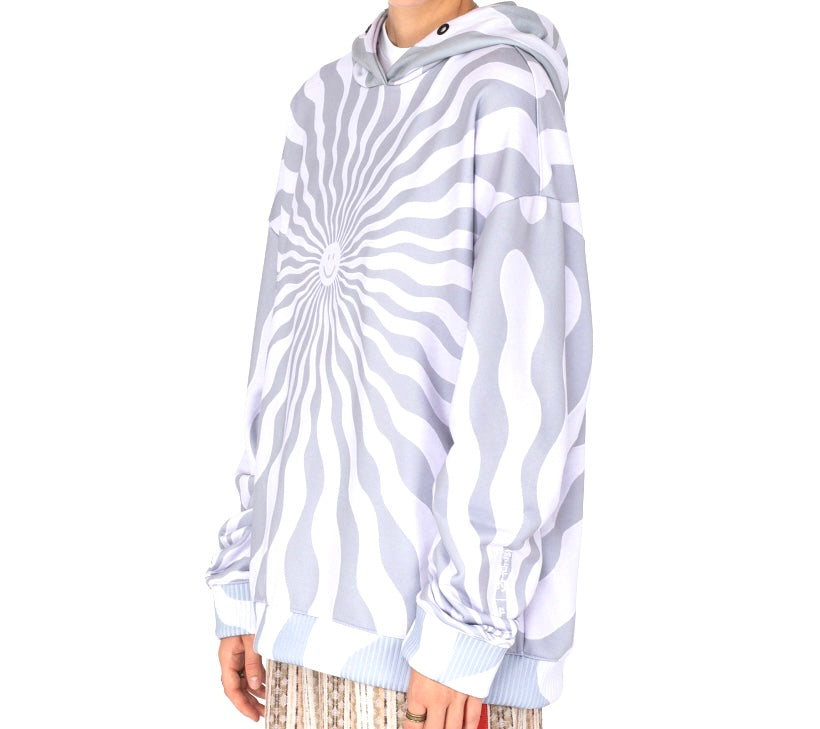 Kids of Broken Future Smiley psychedelic hoodie with op-art print, Sz L