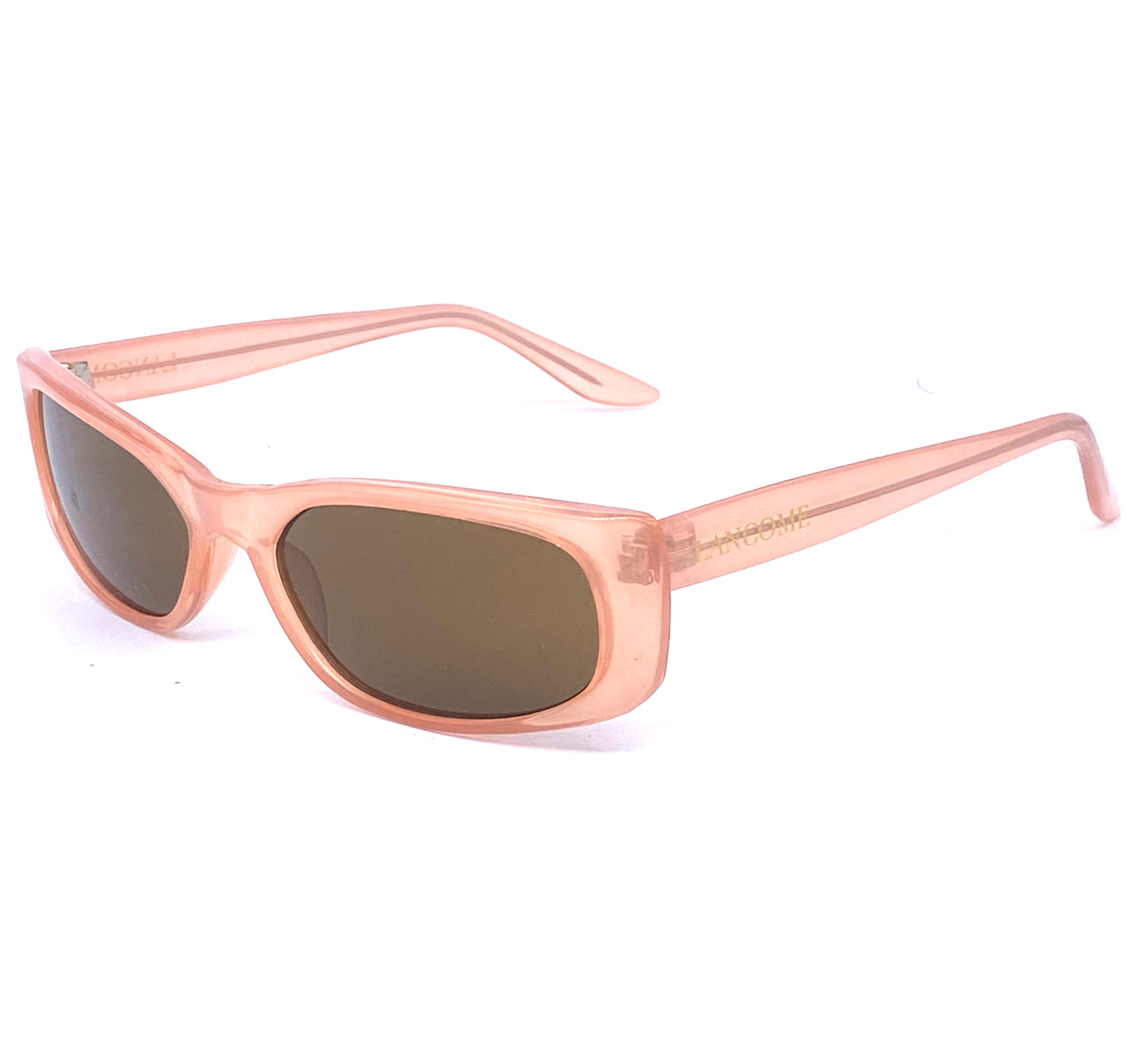 Lancome translucent pink slightly cateye rectangular cello sunglasses, 90s NOS France