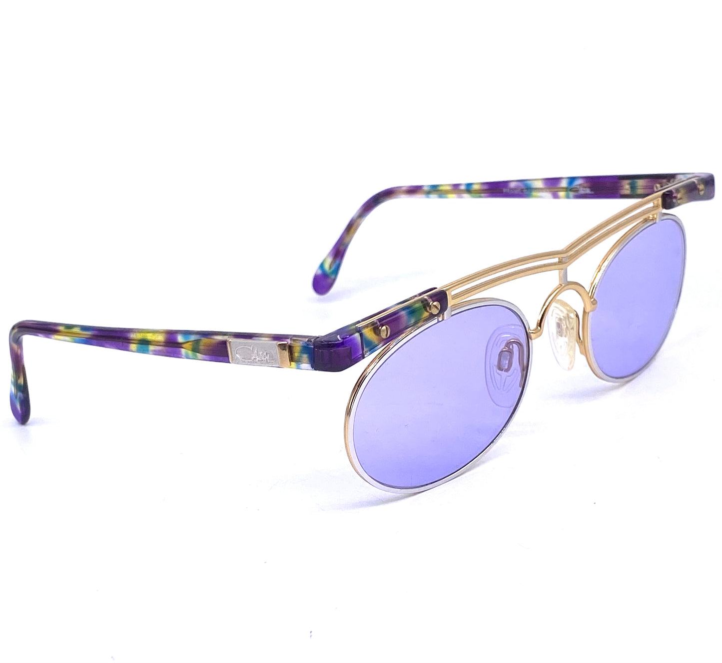 Cazal 251 coolest oval silver/gold + colorful cello sunglasses w lilac lenses, NoS 80s