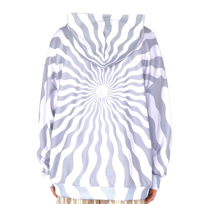 Kids of Broken Future Smiley psychedelic hoodie with op-art print, Sz L