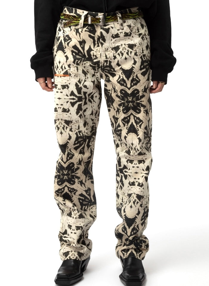 Kids of Broken Future party psychedelic Kamasutra allover jeans, BNWT