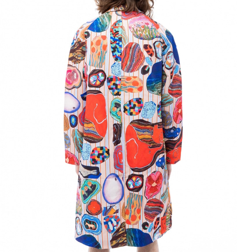 Kids of Broken Future mix Fossils colorful trenchcoat sz L, BNWT