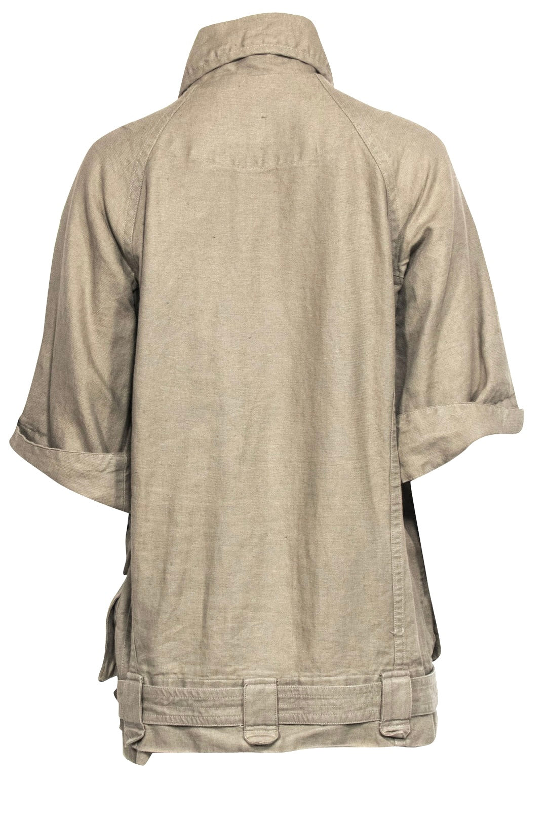 Isabel Marant military snap-up linen drawstring jacket w cropped sleeve sz 36 mint