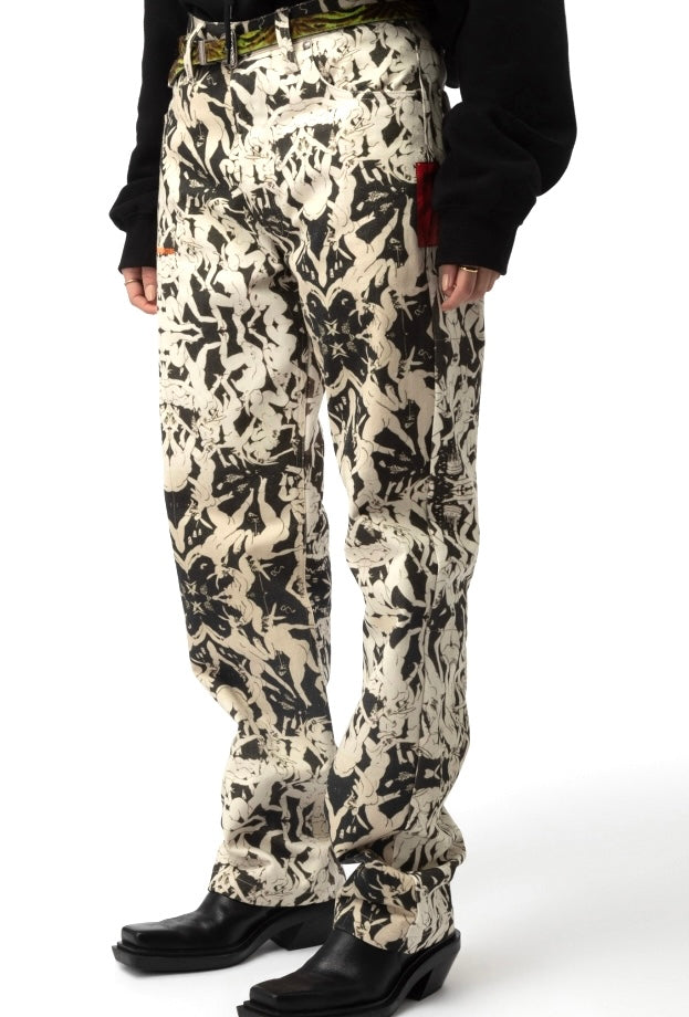 Kids of Broken Future party psychedelic Kamasutra allover jeans, BNWT