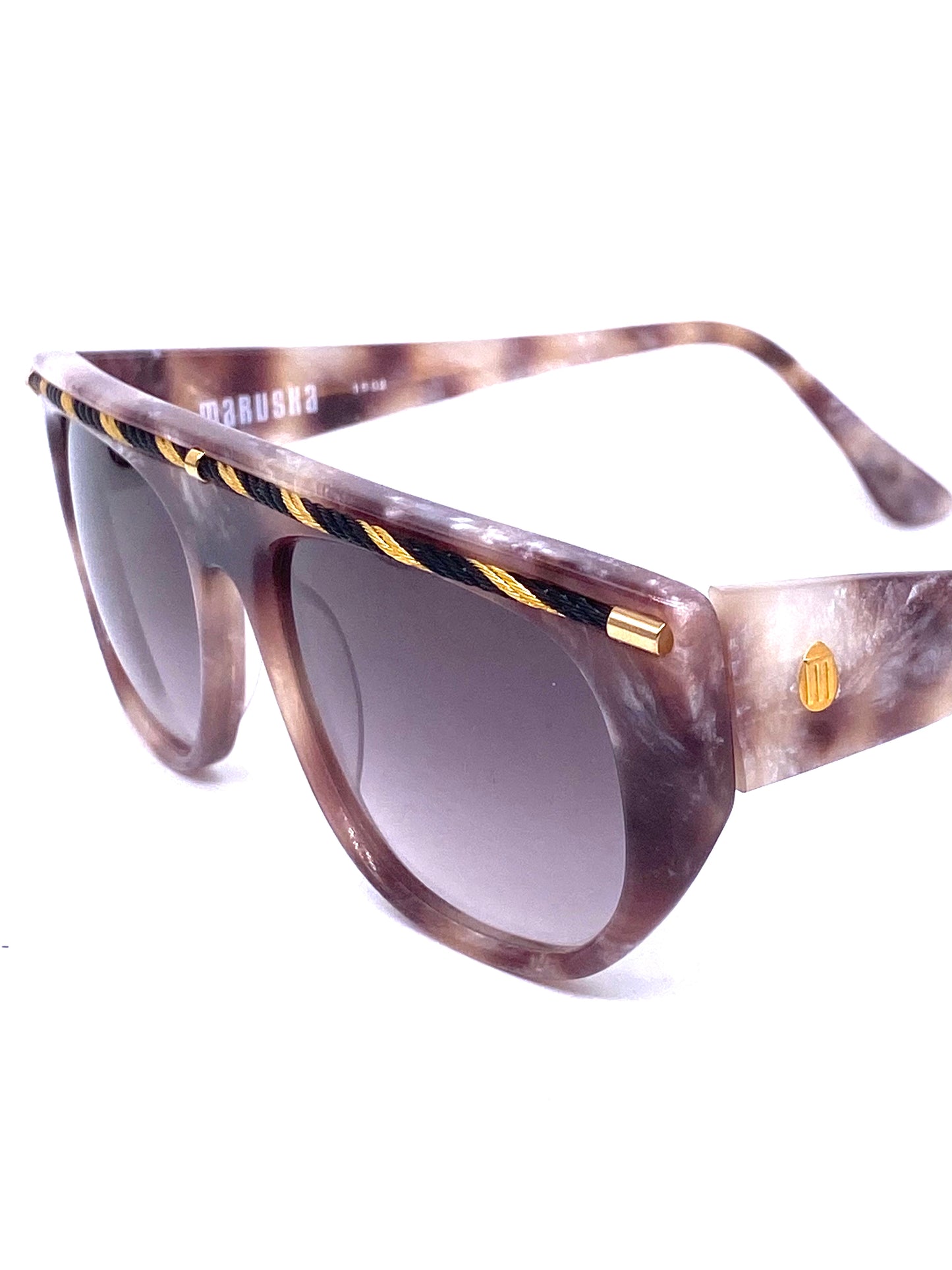 Maruska luxury marbled cello flat top sunglasses w rope detailed flat top browline, NOS 80s