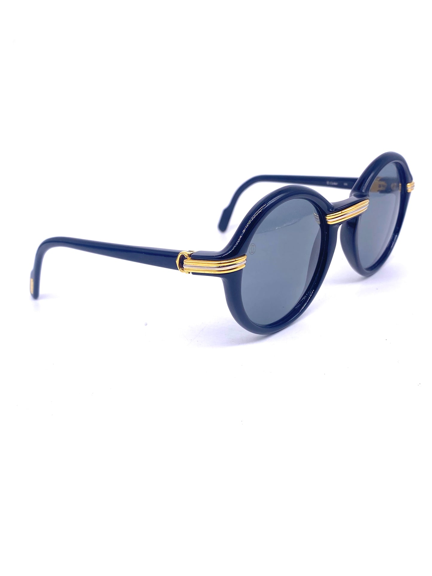 Cartier Cabriolet 49 black round cello sunglasses with trinity gold details, 90s France