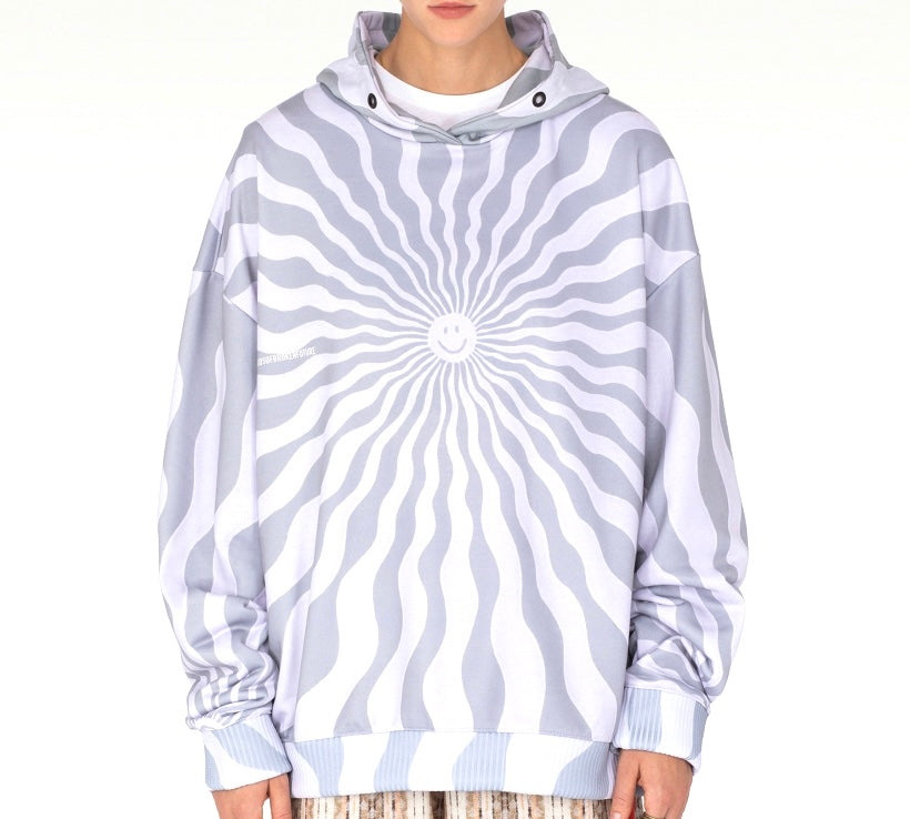 Kids of Broken Future Smiley psychedelic hoodie with op-art print, Sz L