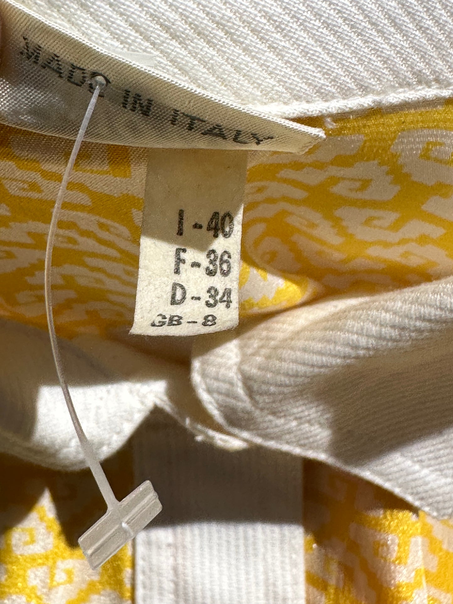 Bugia 1970s bonton geometrical allover canary yellow silk blend midi dress, mint
