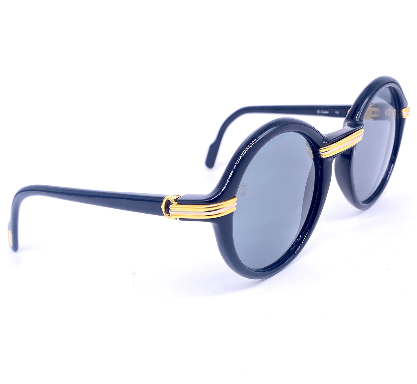 Cartier Cabriolet 49 black round cello sunglasses with trinity gold details, 90s France