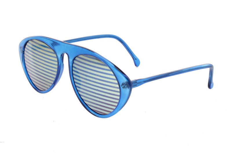 Fiorucci ultra rare shutter mirrored striped lenses aviator sunglasses, NOS 80s Italy