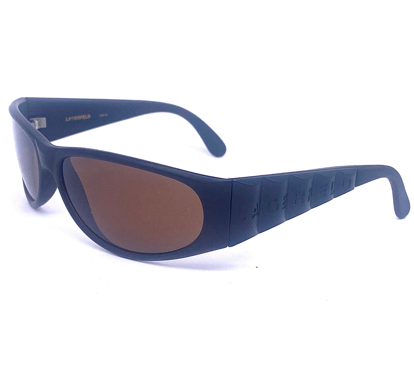 Lagerfeld 4105 Matt black wrap sunglasses, cool modern design, NOS 90s