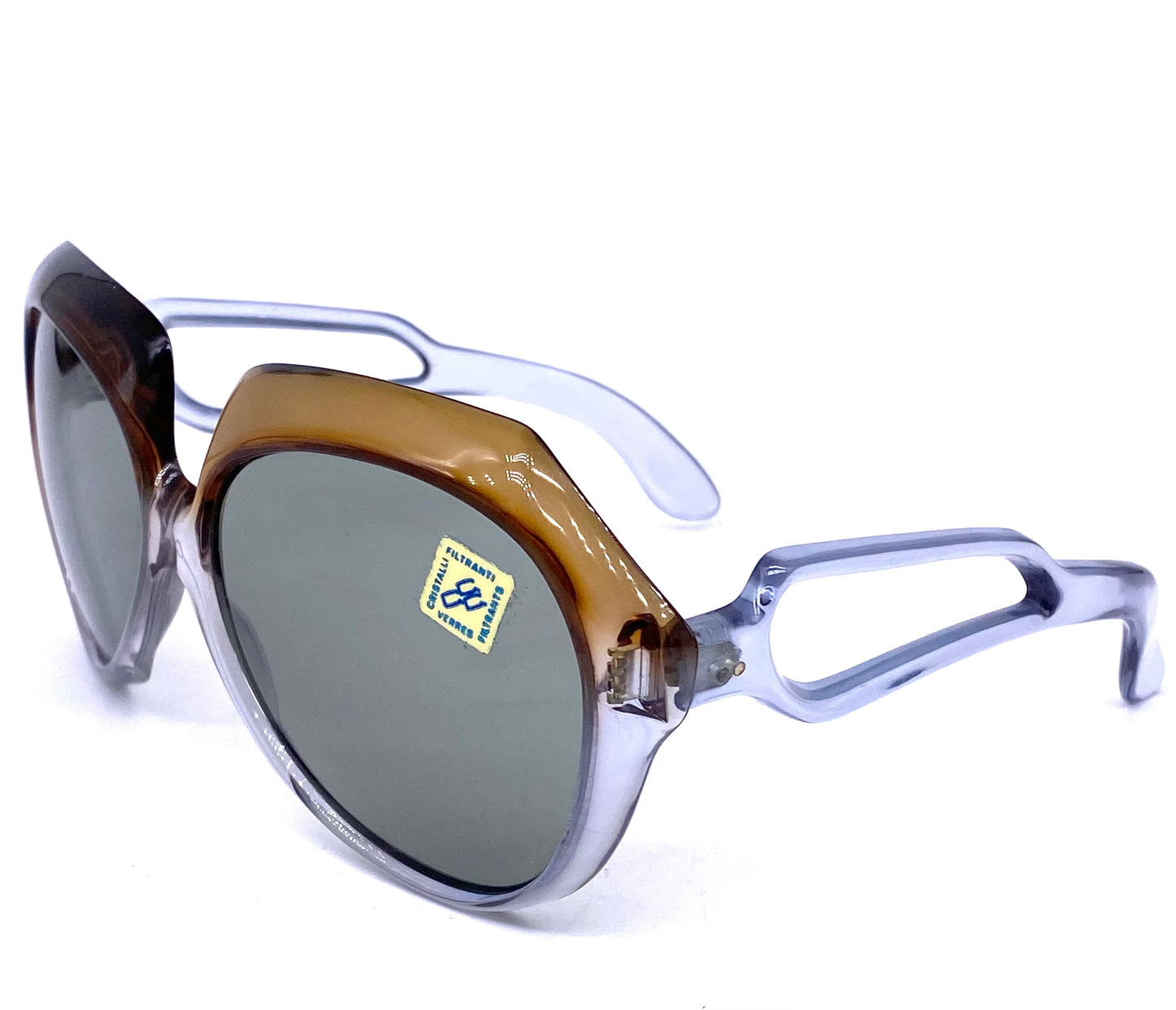 Friulana round oversized brown to sky blue fade sunglasses, NOs 60s Italy