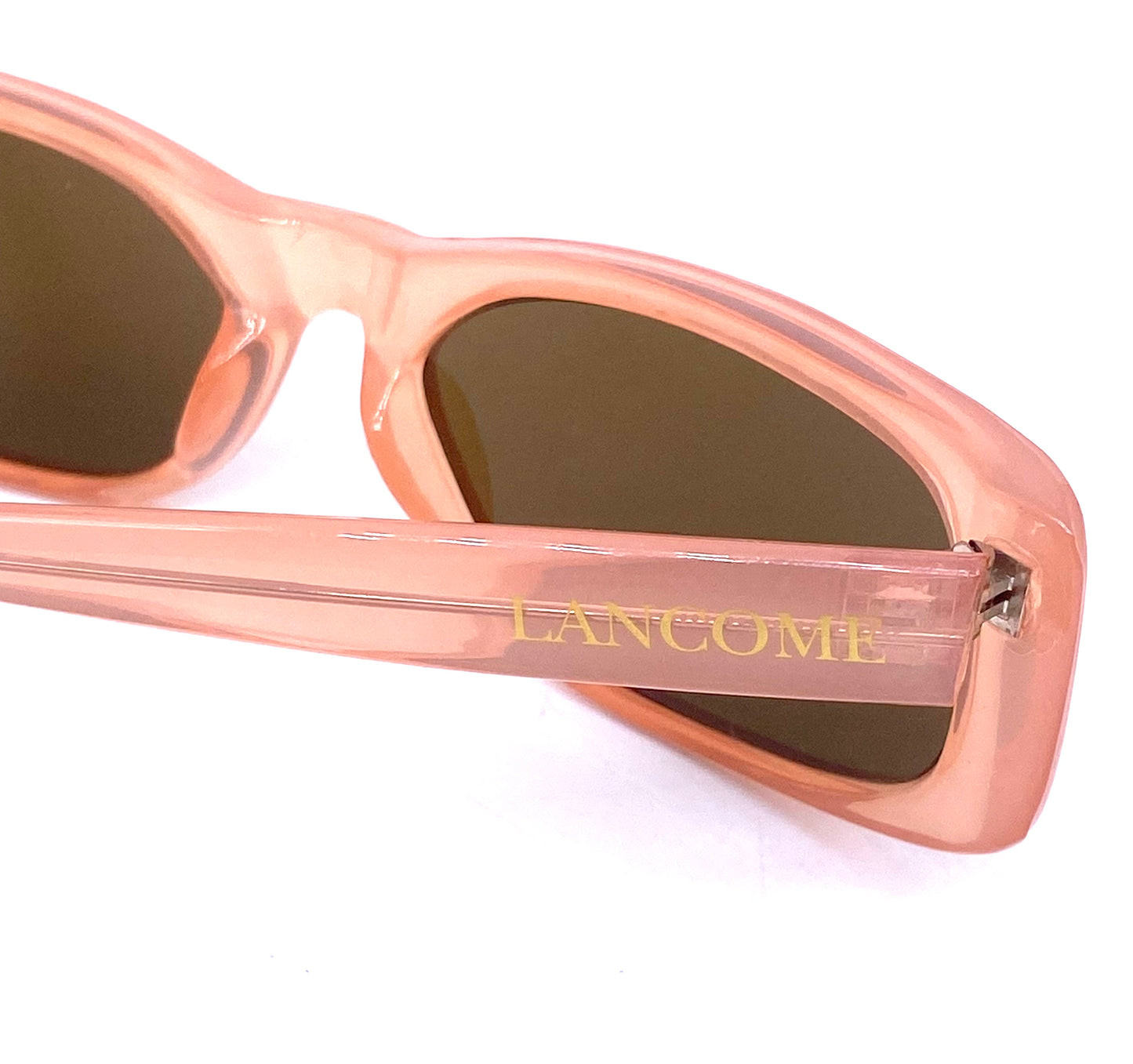 Lancome translucent pink slightly cateye rectangular cello sunglasses, 90s NOS France