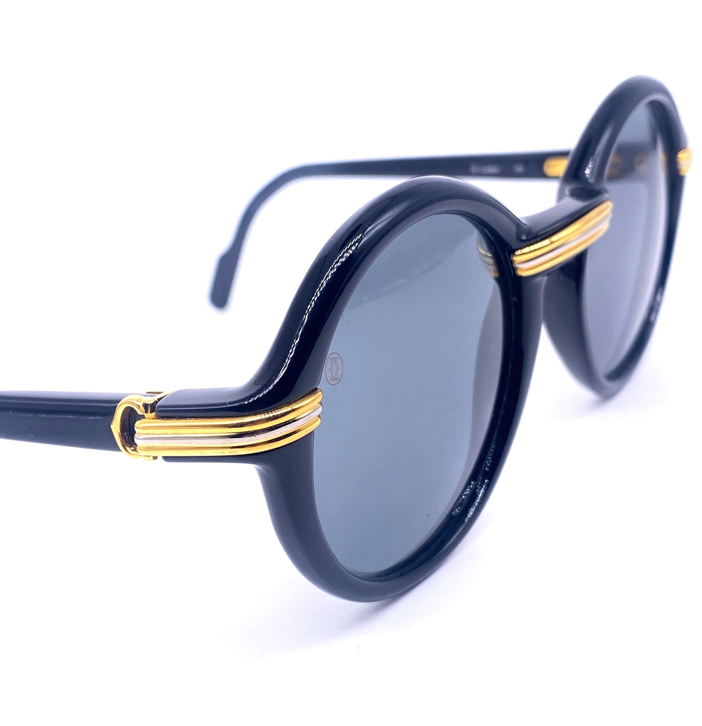 Cartier Cabriolet 49 black round cello sunglasses with trinity gold details, 90s France