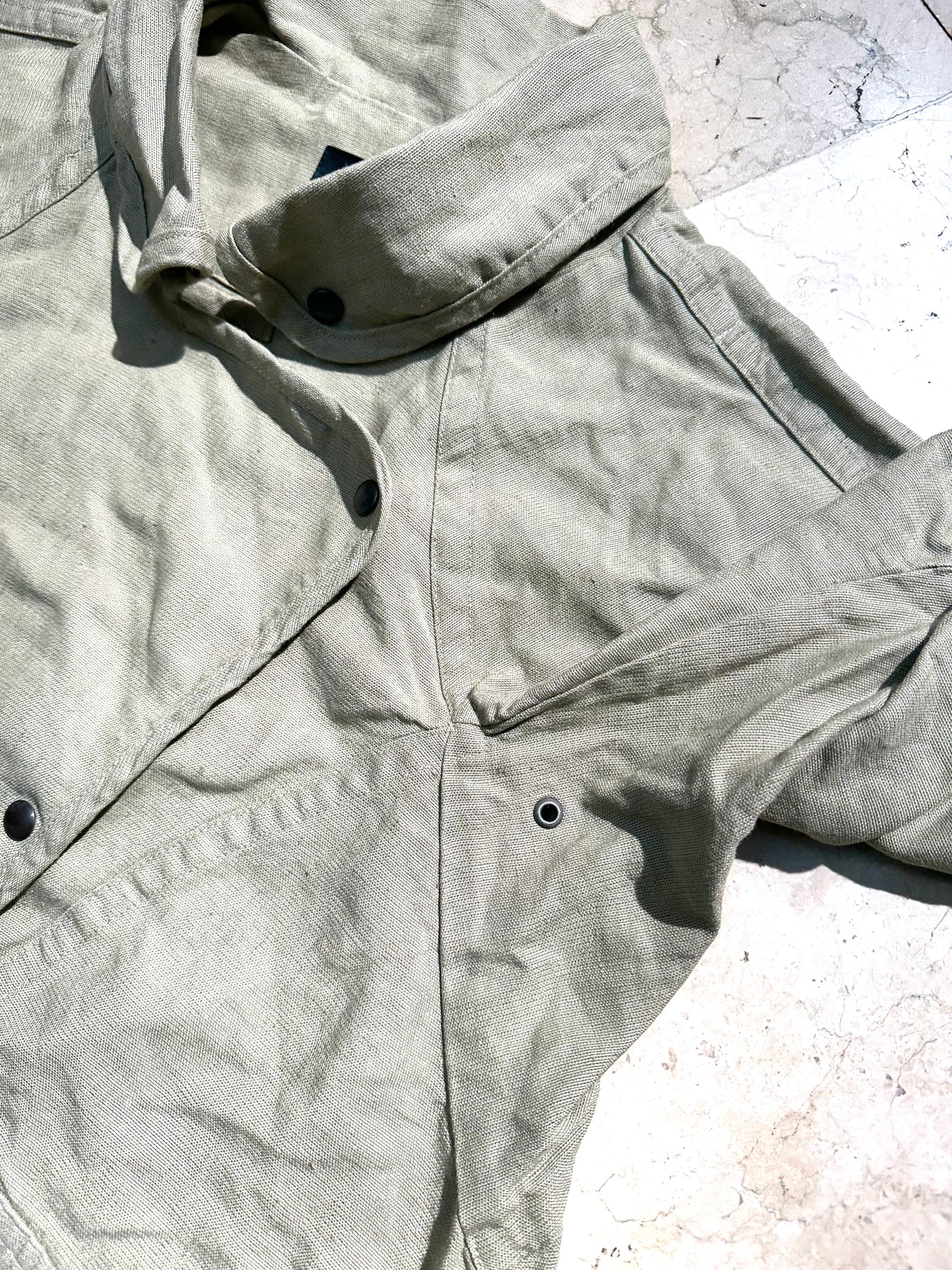 Isabel Marant military snap-up linen drawstring jacket w cropped sleeve sz 36 mint