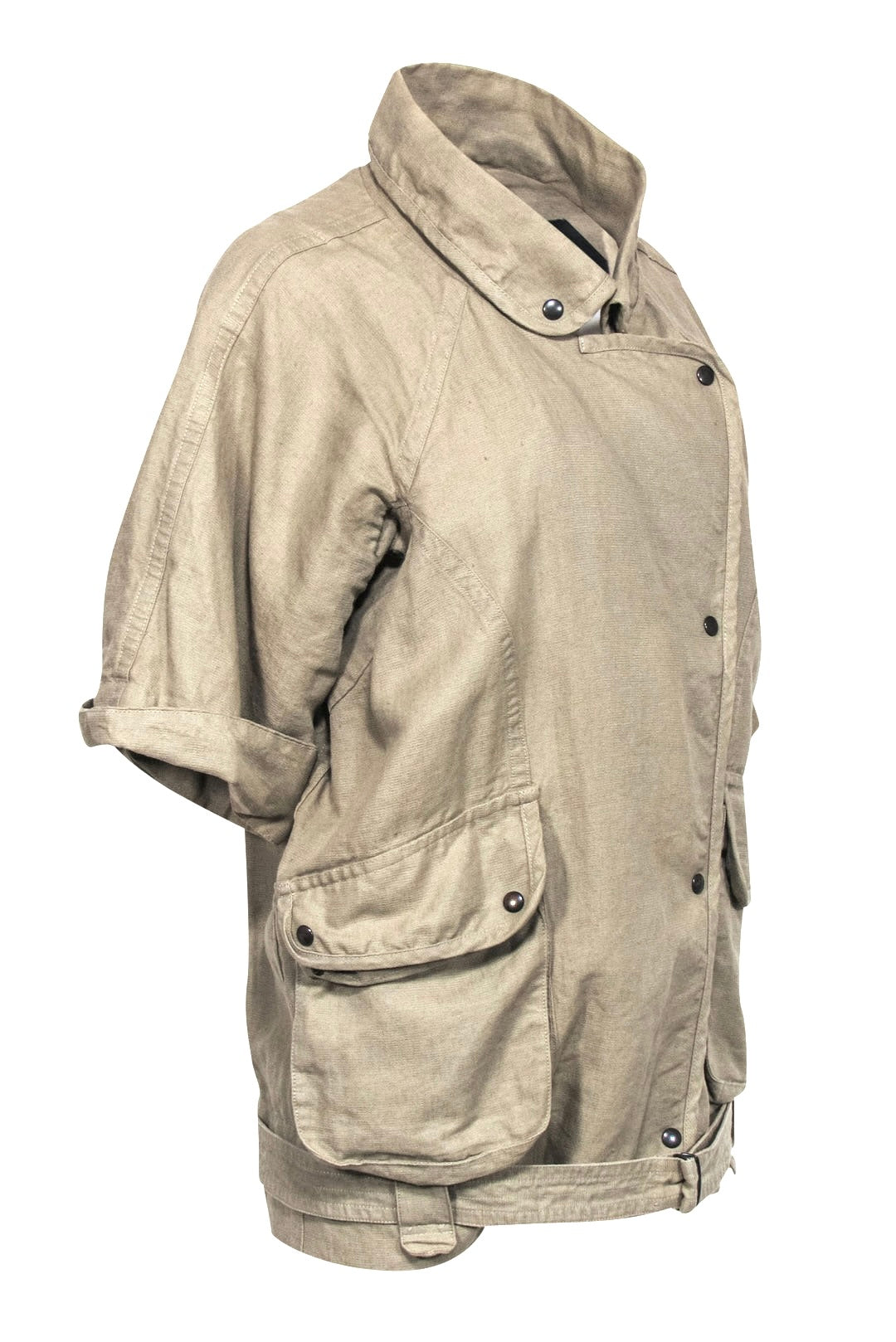 Isabel Marant military snap-up linen drawstring jacket w cropped sleeve sz 36 mint