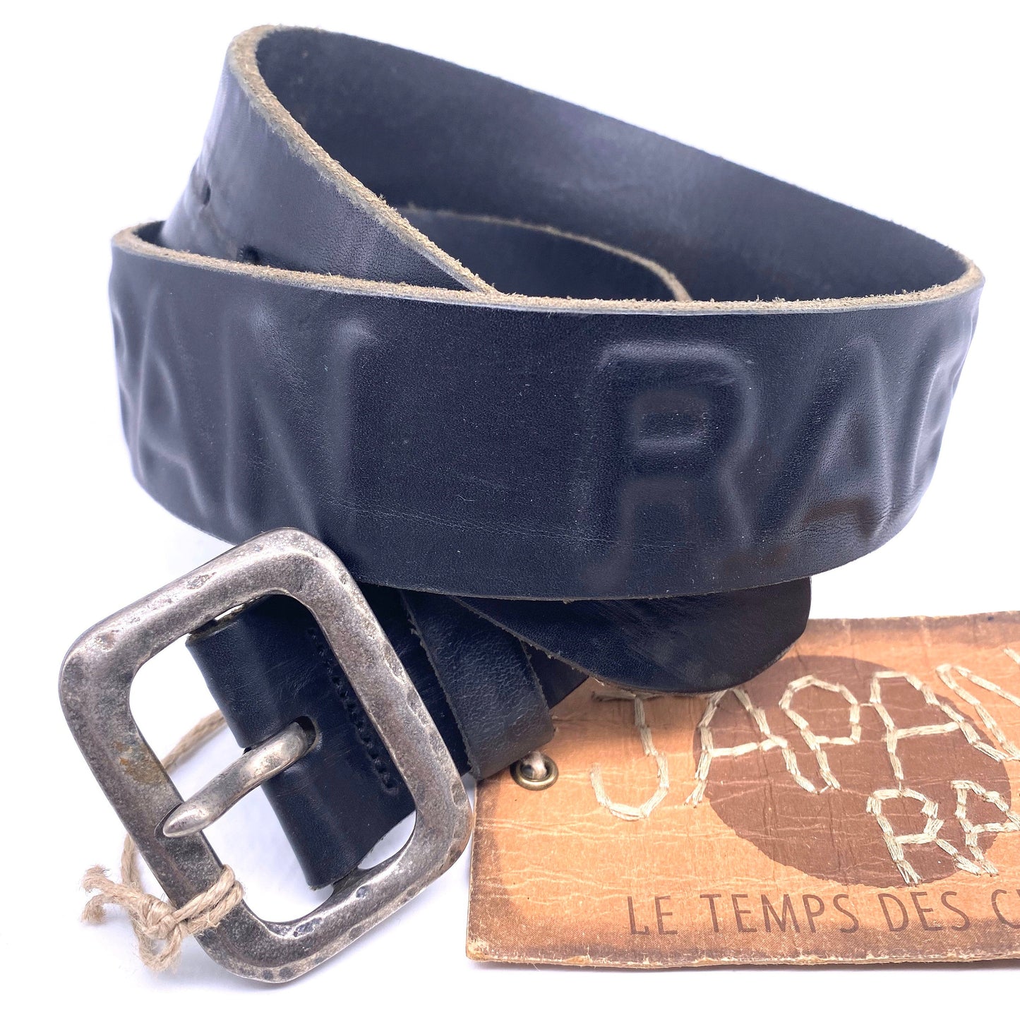 Japan Rags BNWT black leather belt with antiqued silver buckle, size 95