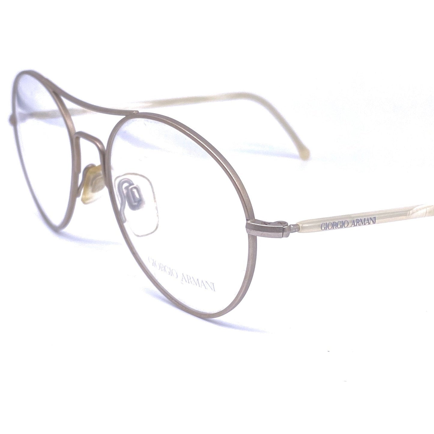 Giorgio Armani round aviator glasses frames, silver metal marbled temples, 80s NOS