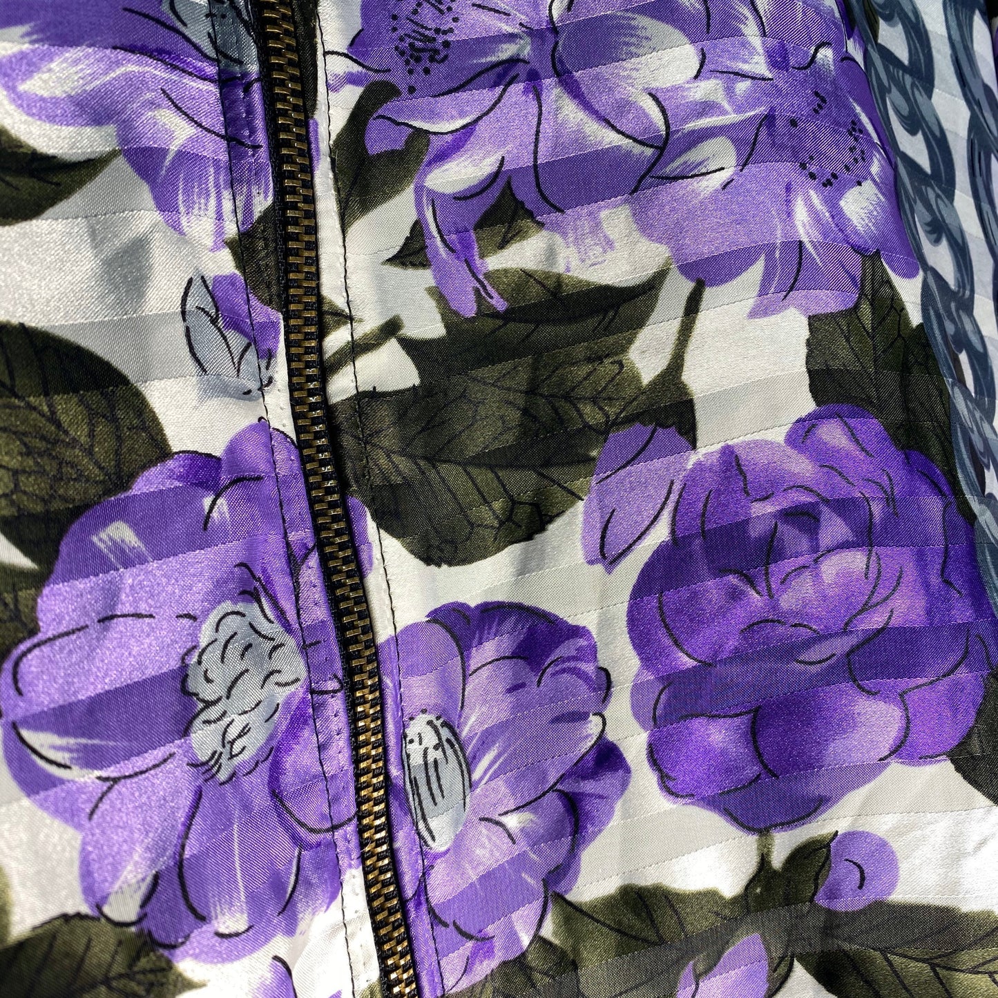 Baroque bomber jacket, chanel style silver chains & purple flowers, as M/L mid seasons