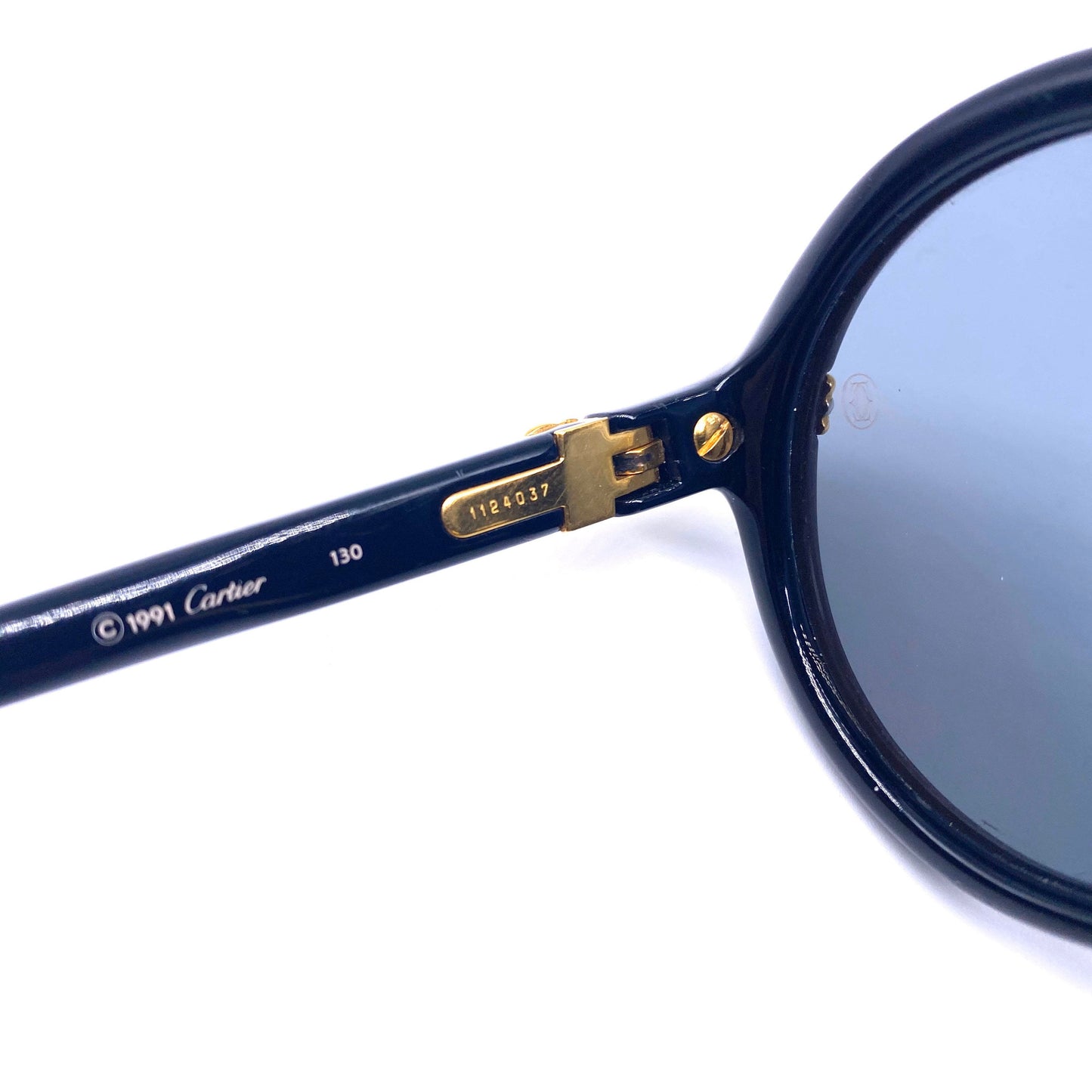 Cartier Cabriolet 49 black round cello sunglasses with trinity gold details, 90s France