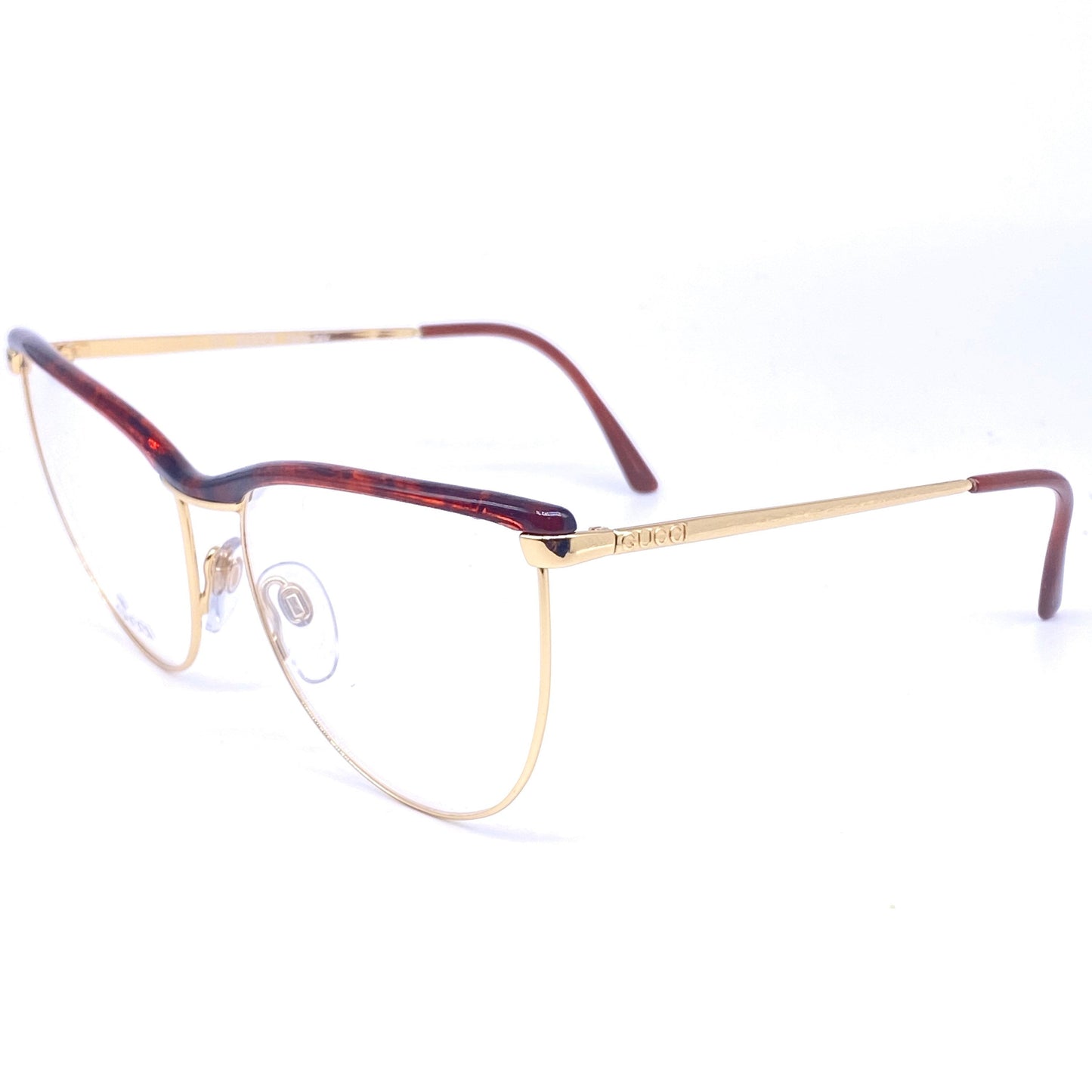 Gucci GG2322 golden metal cateye eyeglasses with tortoise browline, NOS 80s Italy