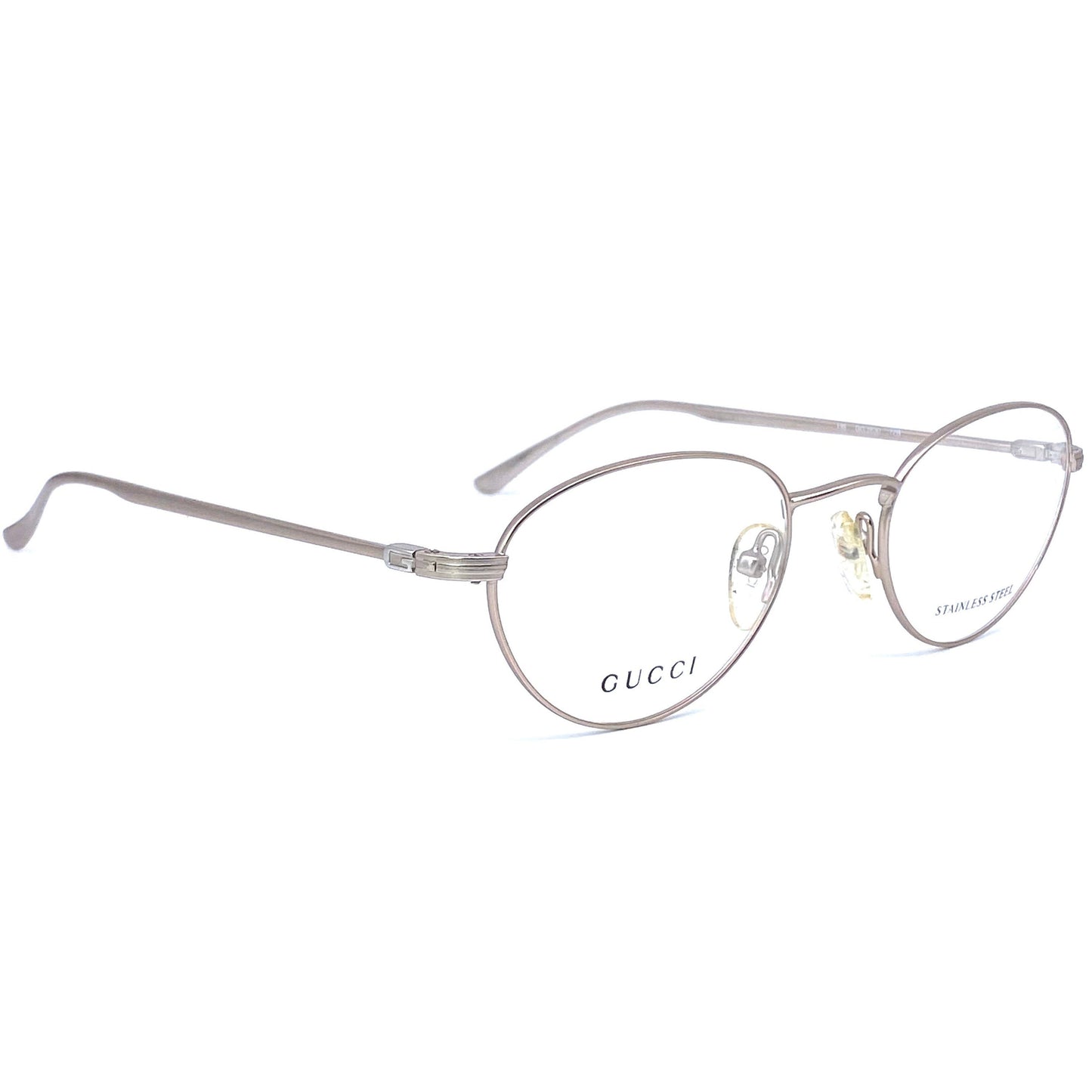 Gucci oval matte silver eyeglasses, sturdy thin & light stainless steel frames, 90s NOS
