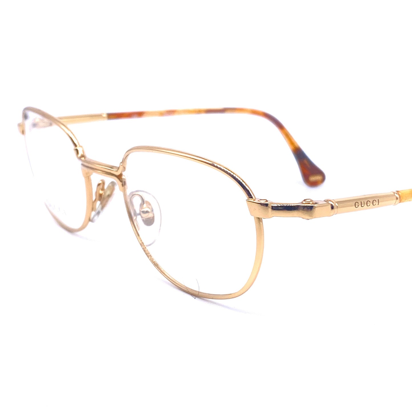 Gucci GG 1354 classy rectangular gold plated eyeglasses frames, 1980s NOS Italy