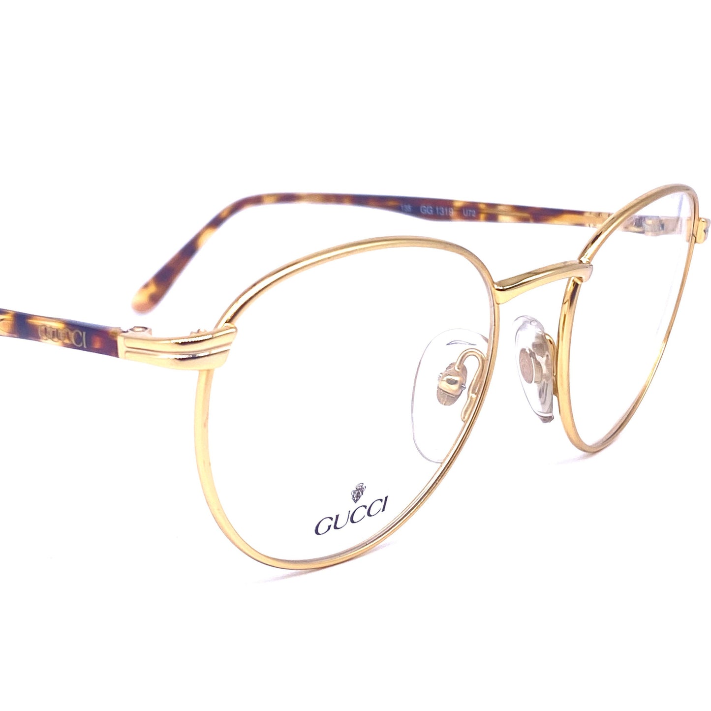 Gucci GG 1319 round gold plated metal frames made in Italy, 1980s NOs