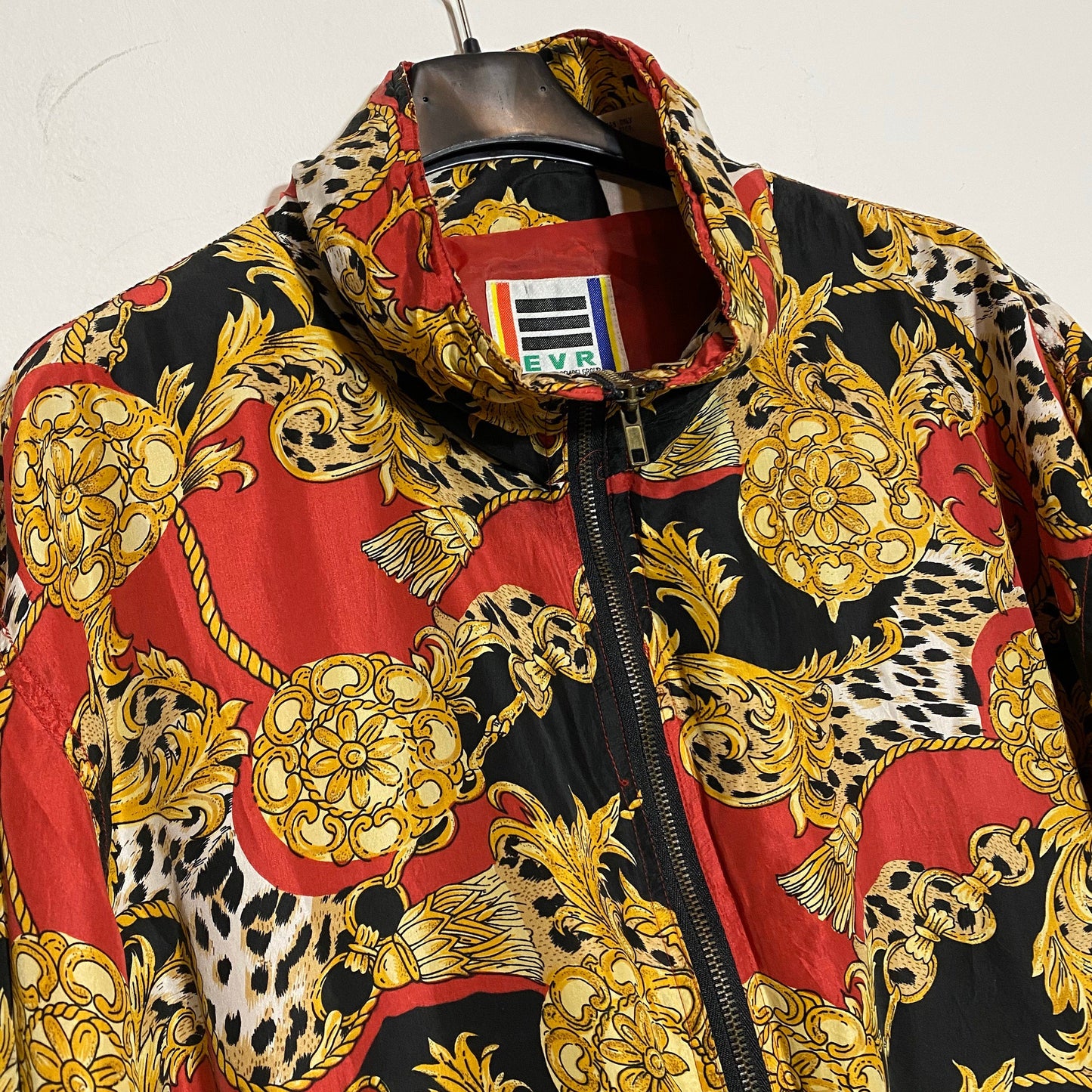 EVR cheetah red silk windbreaker jacket, 1990s and minty