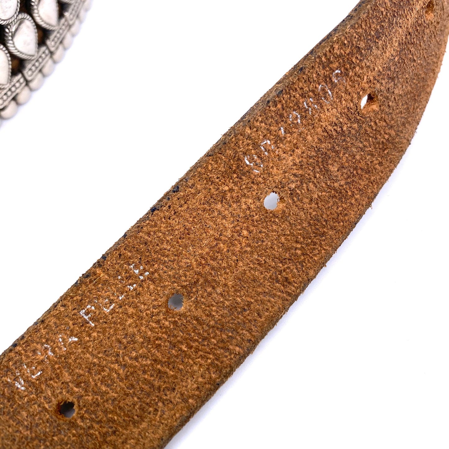 Rocking tan leather & silver metal belt, 1980s NOS made in Italy