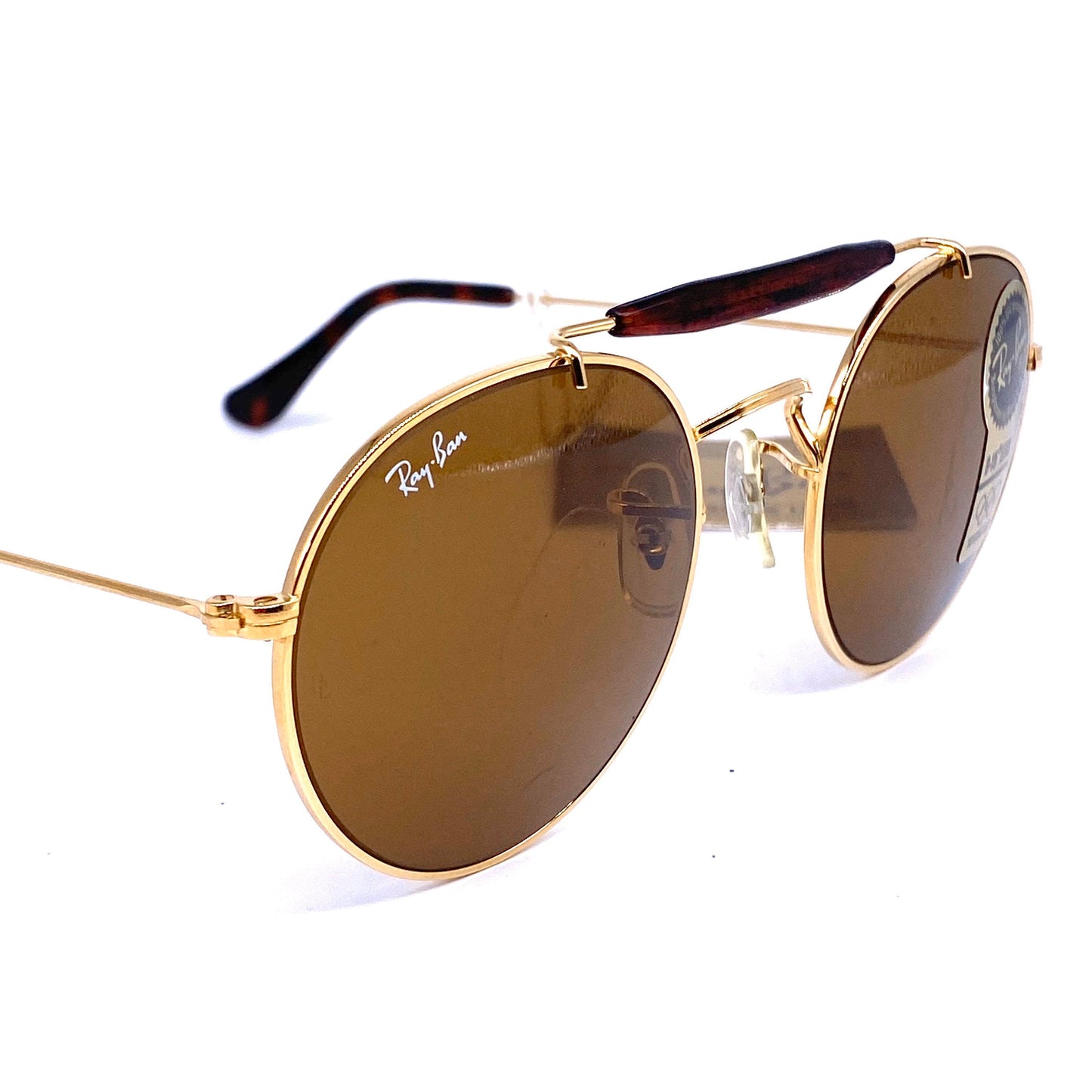 RayBan B&L round outdoorsman gold tortoise sunglasses made in USA, 1980s NOS
