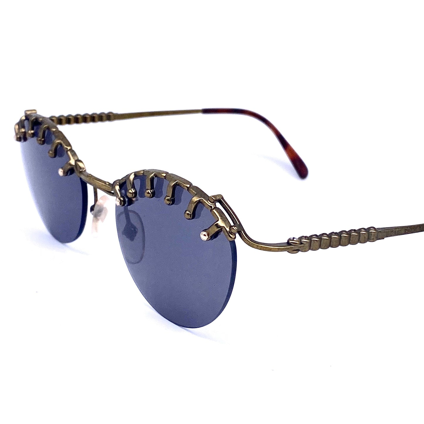 Jean Paul Gaultier 56 5103 half rimmed brass steampunk sunglasses, made in Japan NOS 1990s