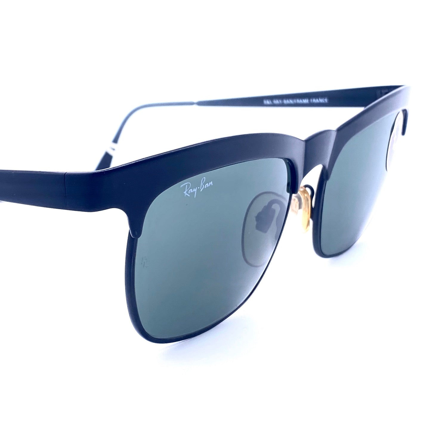 RayBan B&L W0757 square matte black metal sunglasses with thick browline, 1980s NOS
