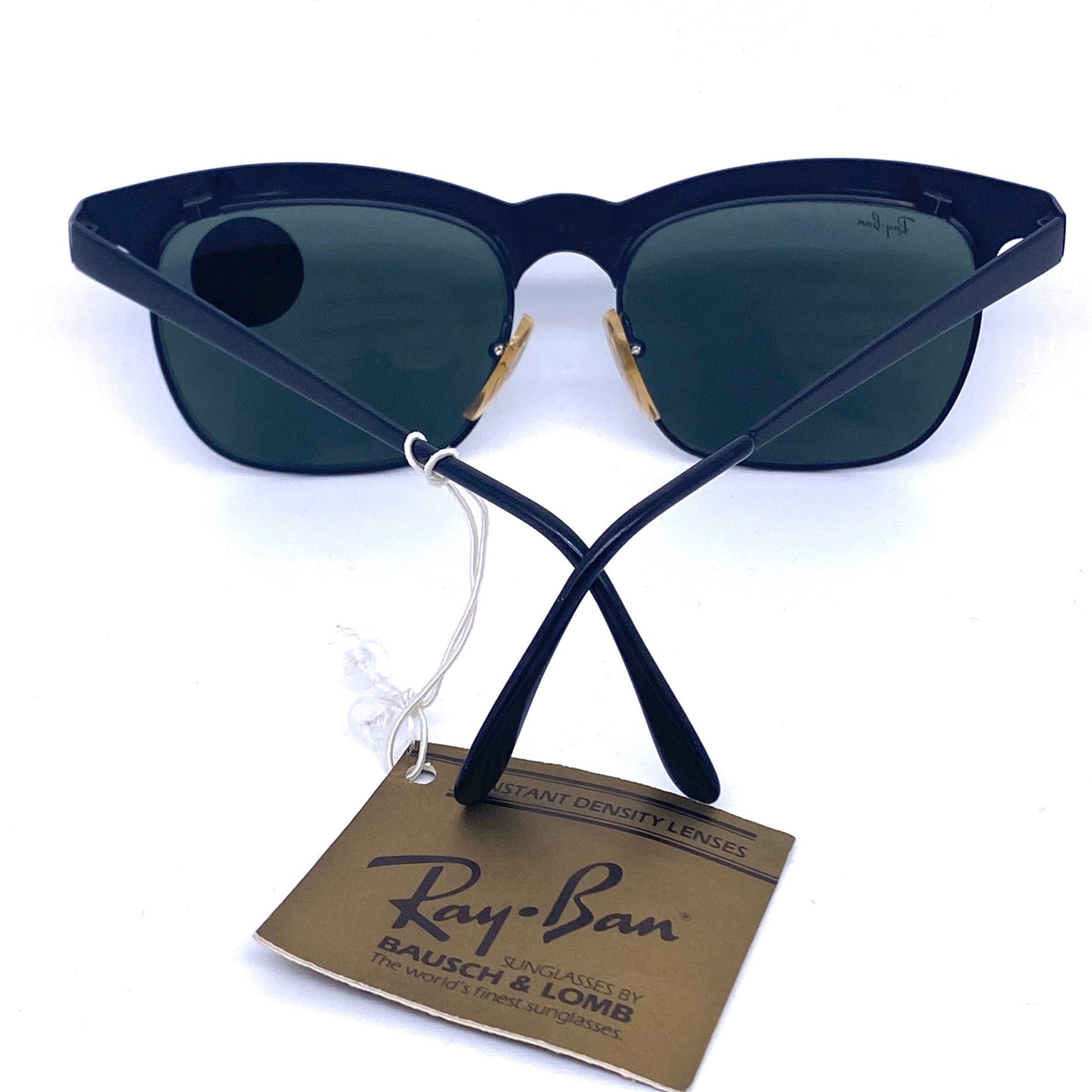 RayBan B&L W0757 square matte black metal sunglasses with thick browline, 1980s NOS