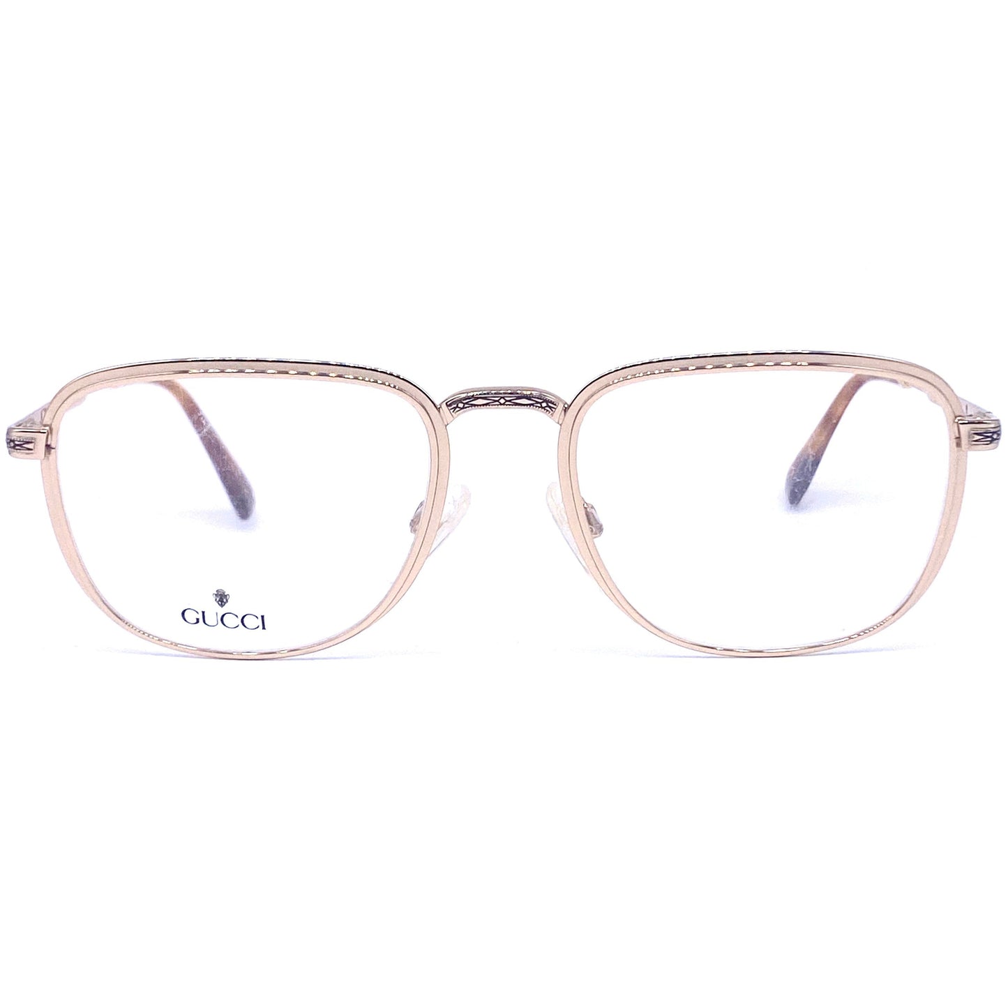 Gucci 1225square gold frames with decó details, 1990s NOS Italy