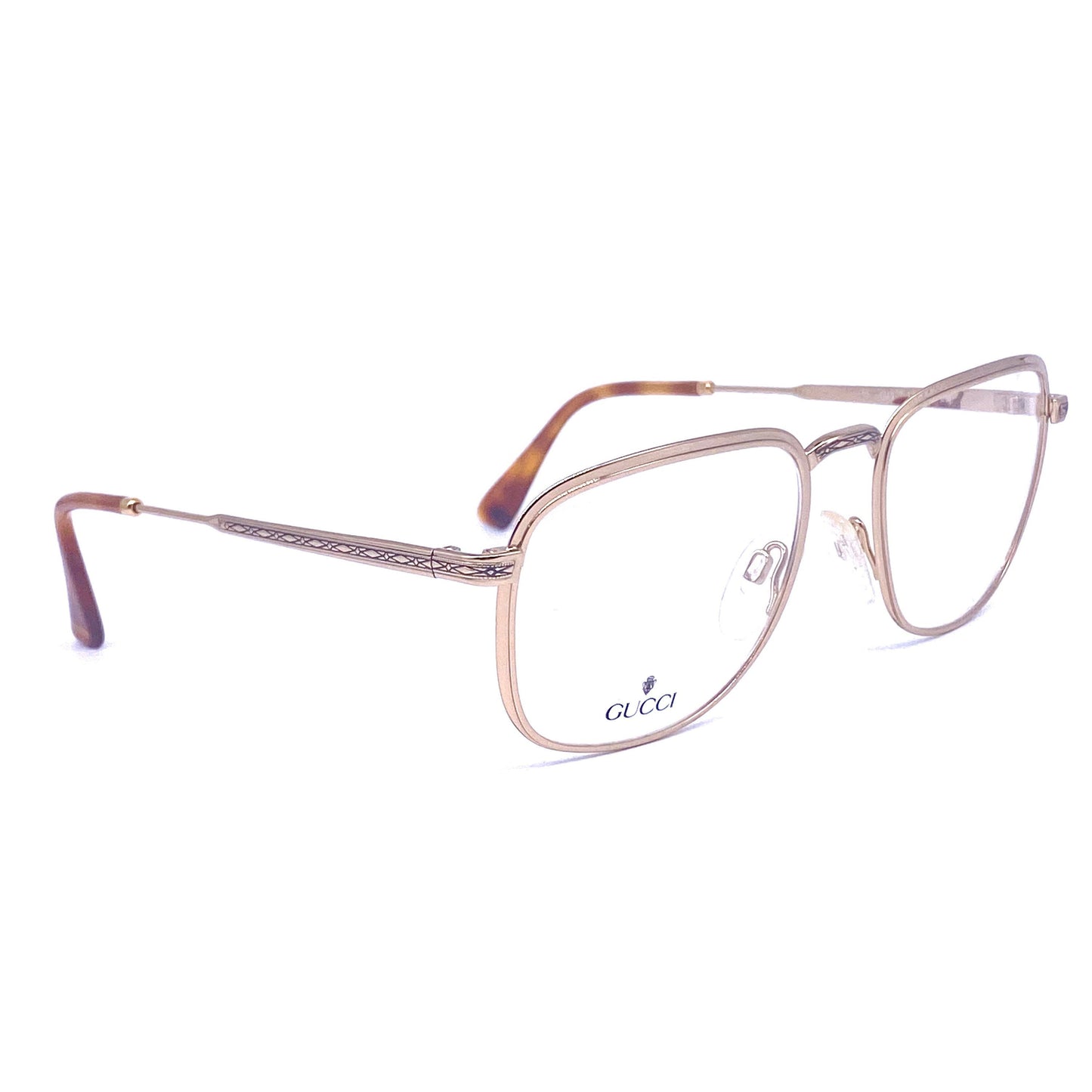 Gucci 1225square gold frames with decó details, 1990s NOS Italy