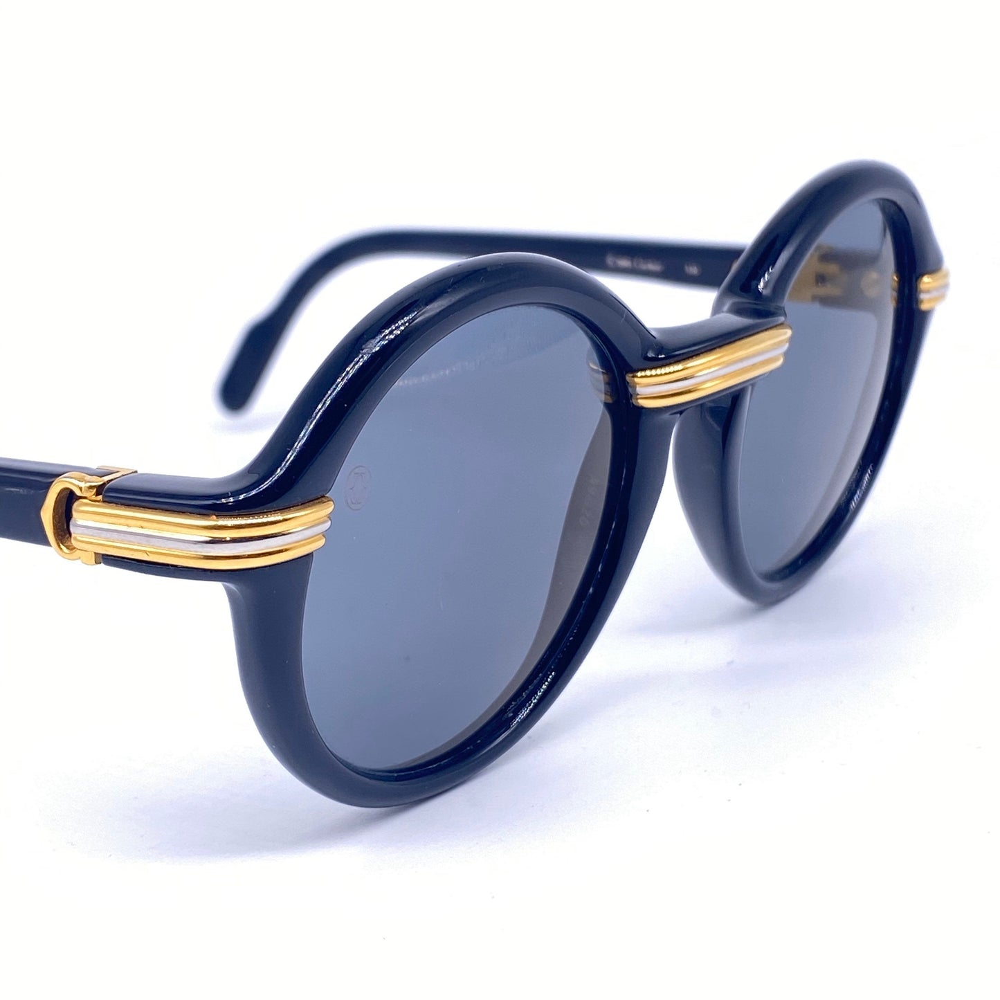 Cartier Cabriolet 49 black round cello sunglasses with trinity gold details, 90s France