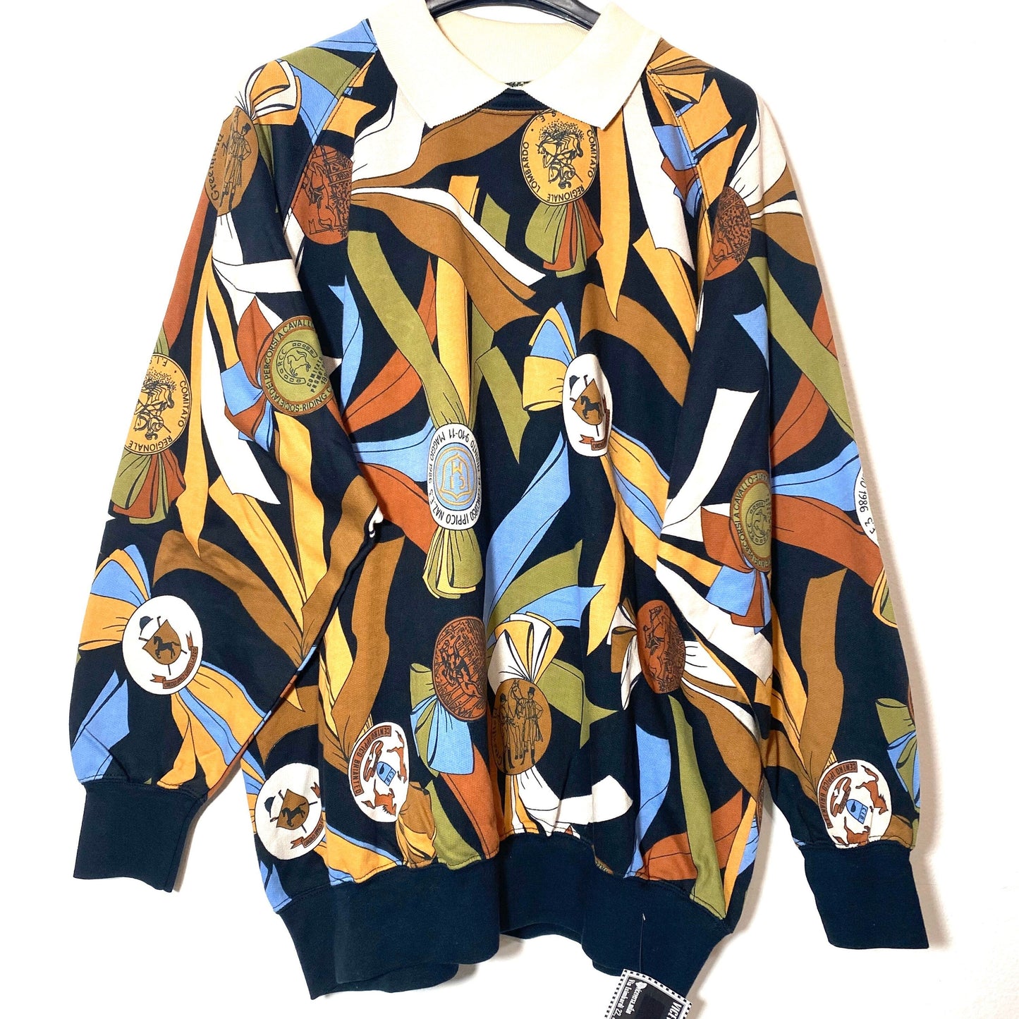 Greenfield baroque cotton sweatshirt with horse riding championship themed serigraphy NWT 80s