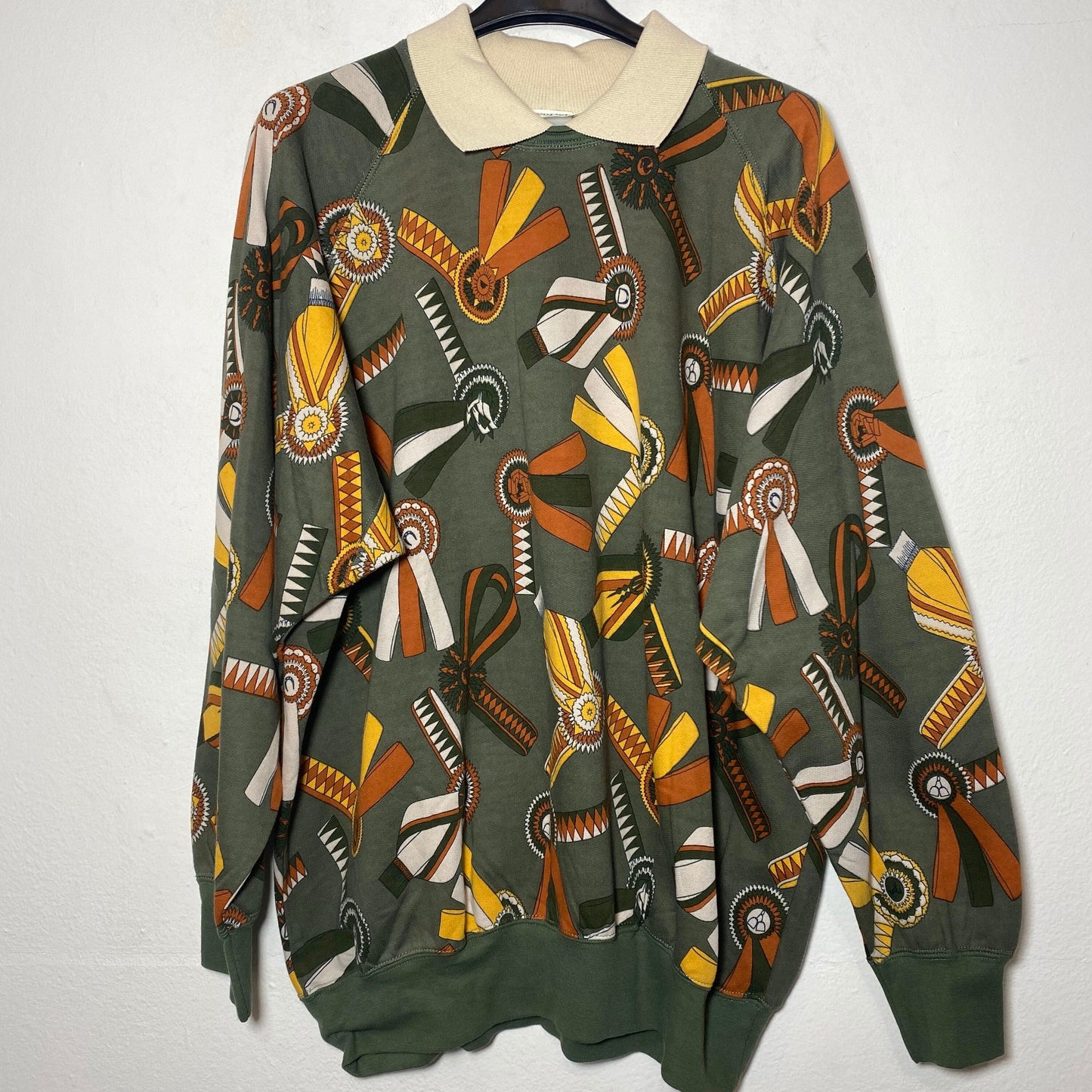 Greenfield baroque cotton sweatshirt with horse riding championship themed serigraphy NWT 80s